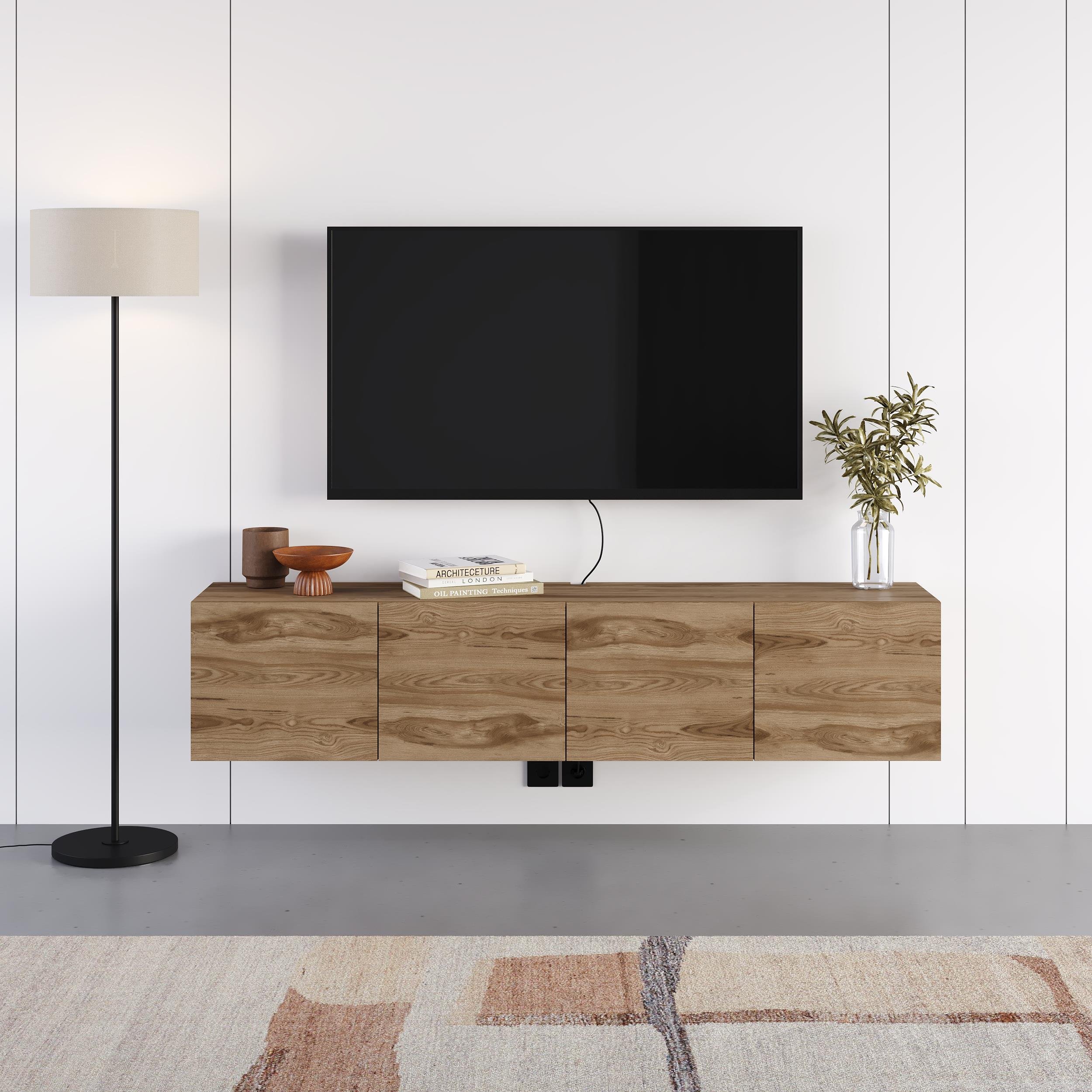 Decortie Combe Particleboard Wall Mounted TV Unit - Dark Oak
