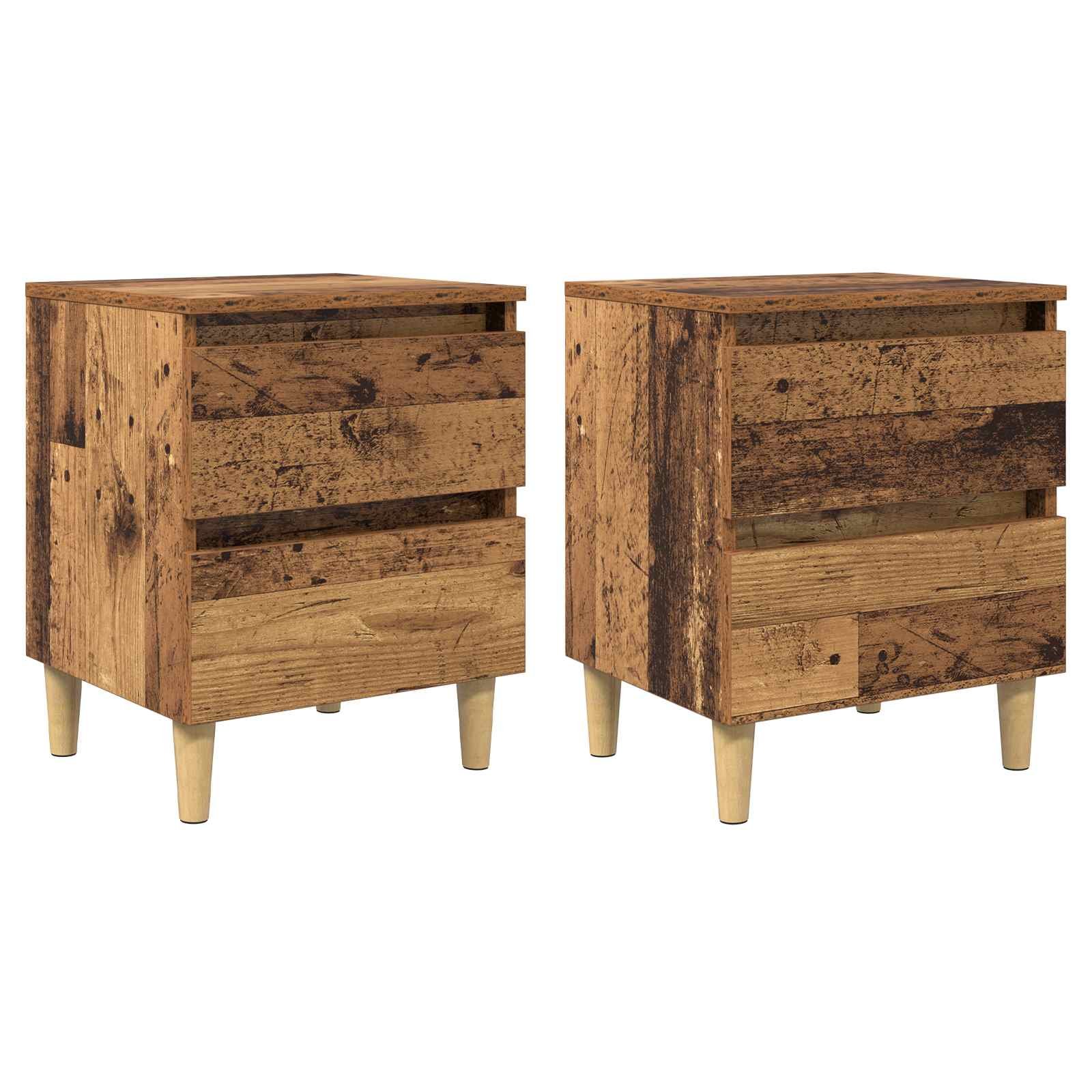 Walplus Pack of 2 Wood Bedside Cabinet Wood Back - Dark Wood - 40 x 35 x 50 cm