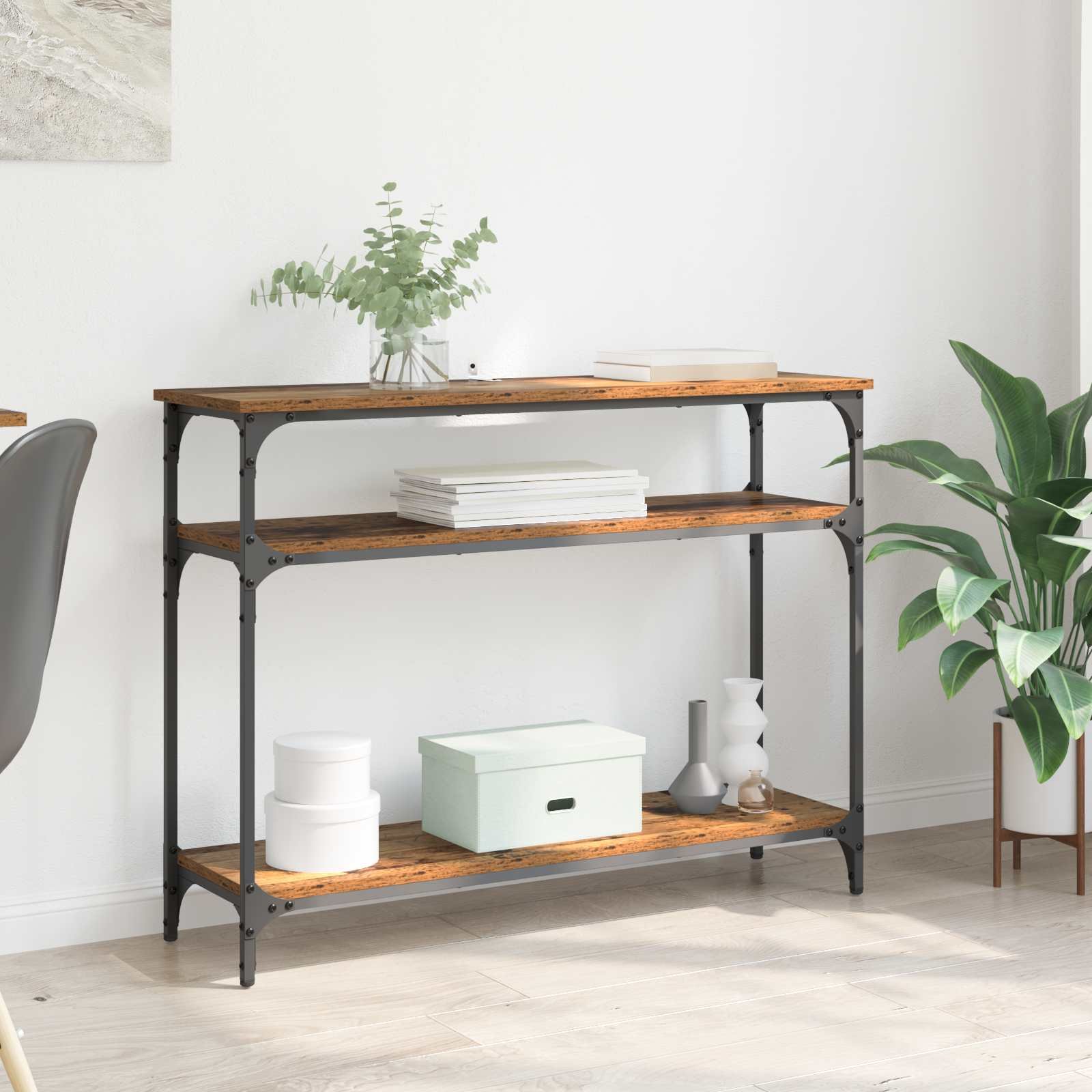 Walplus 2 Shelf Engineered Wood Console Table - Old Wood - 100 x 29 x 75 cm