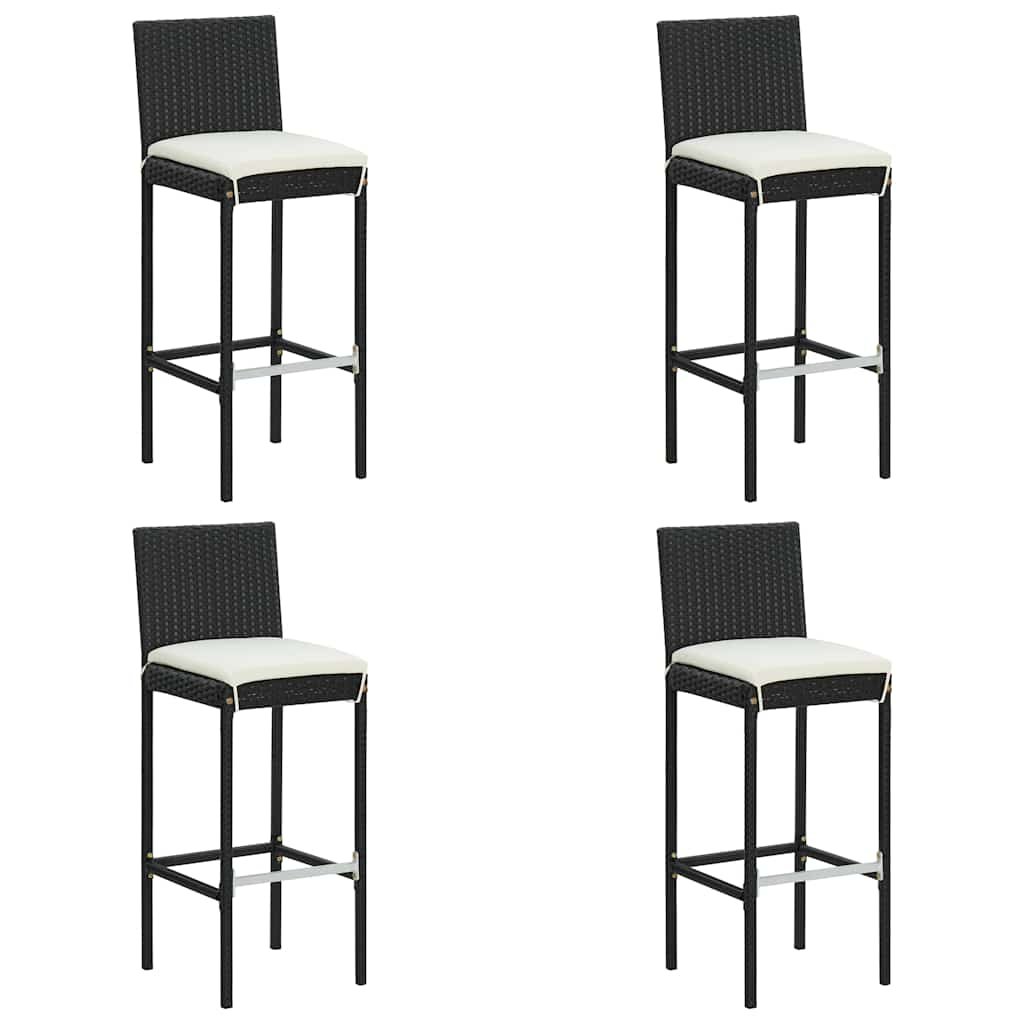 Walplus 4 Piece Rattan Bar Stools with Cushions - Black - 40 x 44 x 108 cm