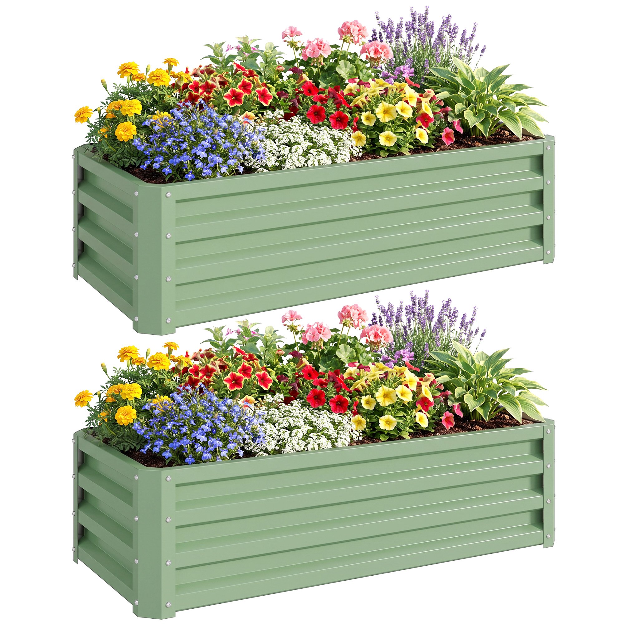 Outsunny set of 2 Galvanised Steel Raised Garden Bed Set – Light Green