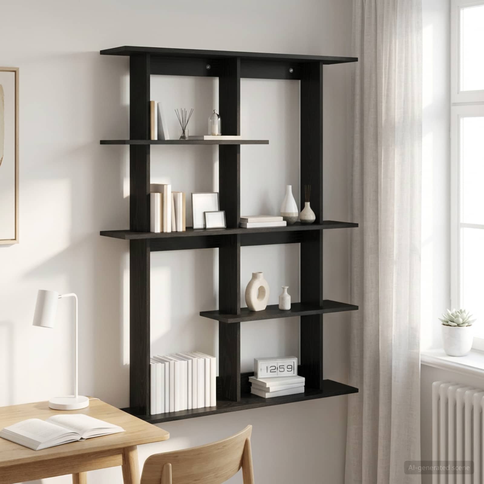 Walplus Engineered Wood Wall Shelf - Dark Oak - 102 x 20 x 130 cm