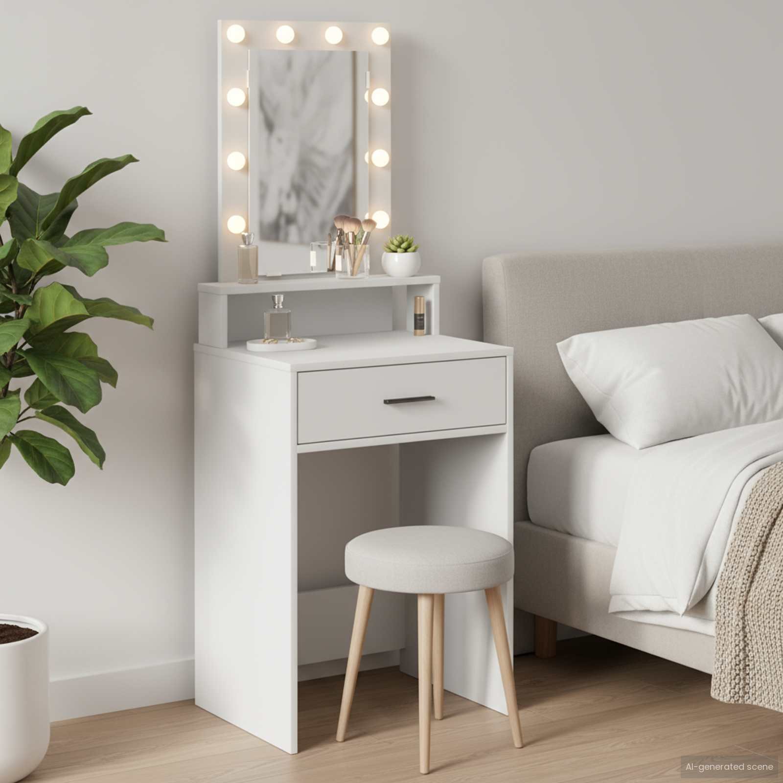 Walplus 1 Drawer Engineered Wood Dressing Table - White - 50 x 41 x 140 cm