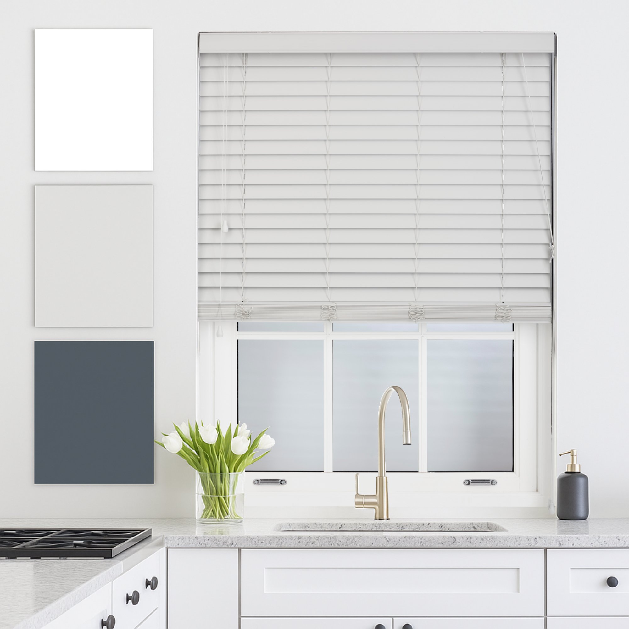 Furnished Grey Faux Wood Venetian Blind with String - 45 x 150cm