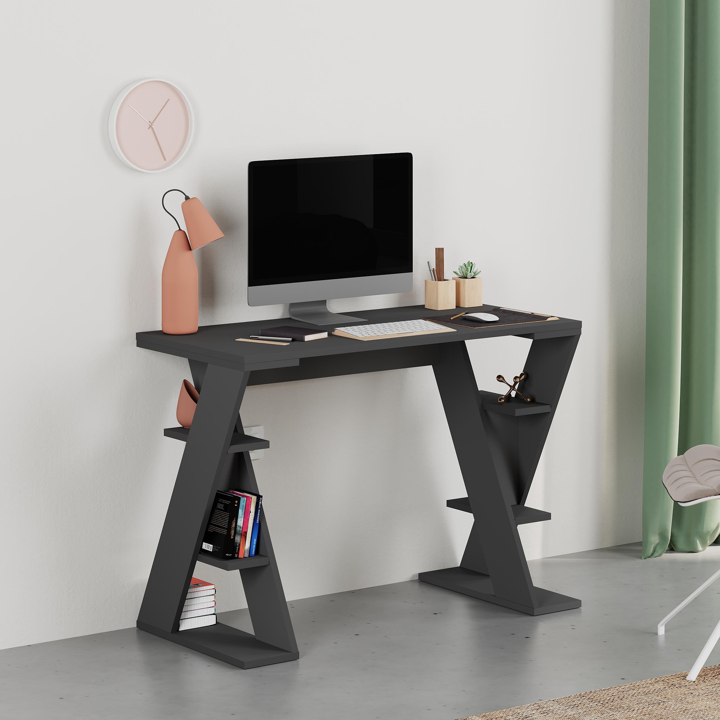 Decortie Papillon Particleboard Study Desk - Anthracite