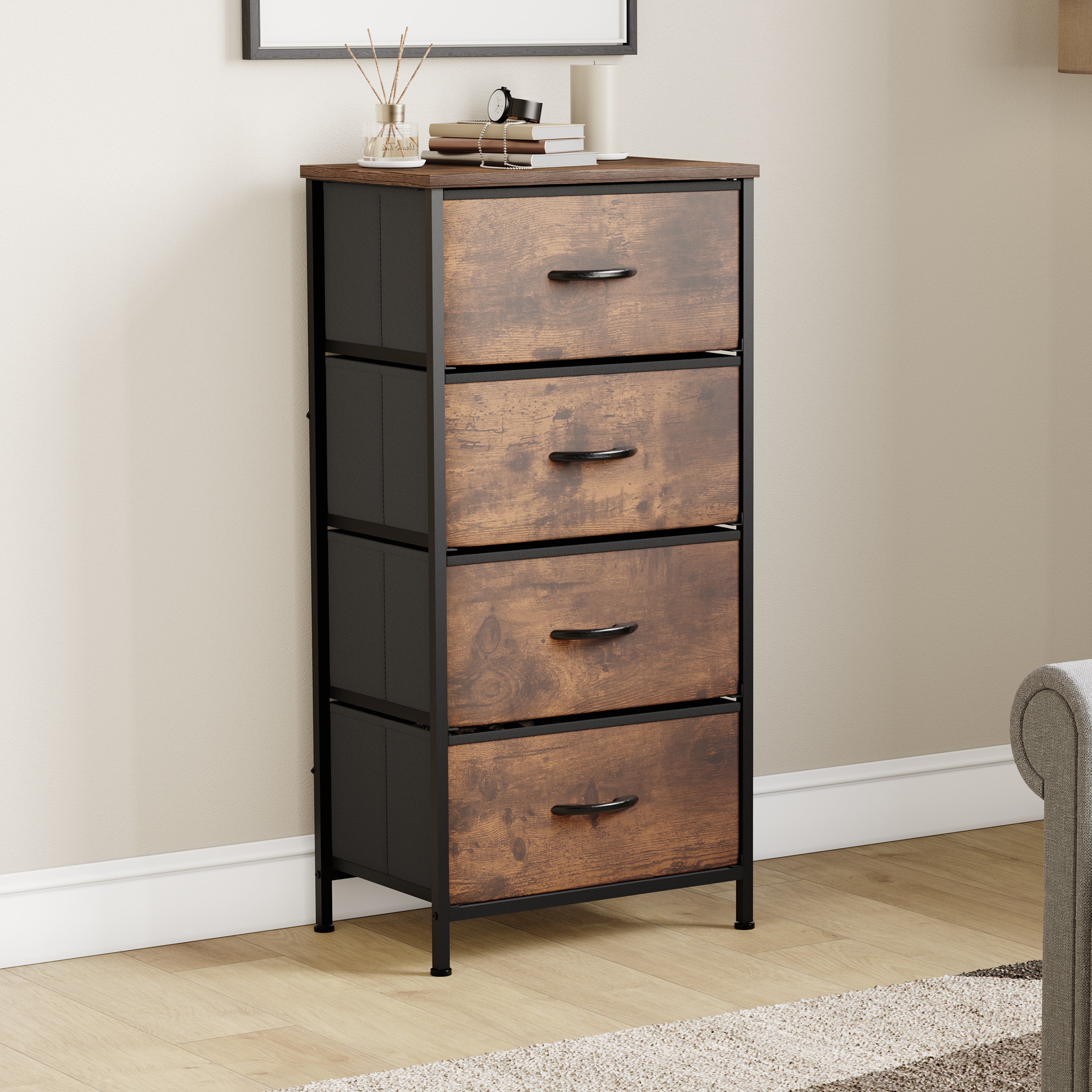 Vida Designs Chorley 4 Drawer Fabric Drawer Chest - Rustic Brown