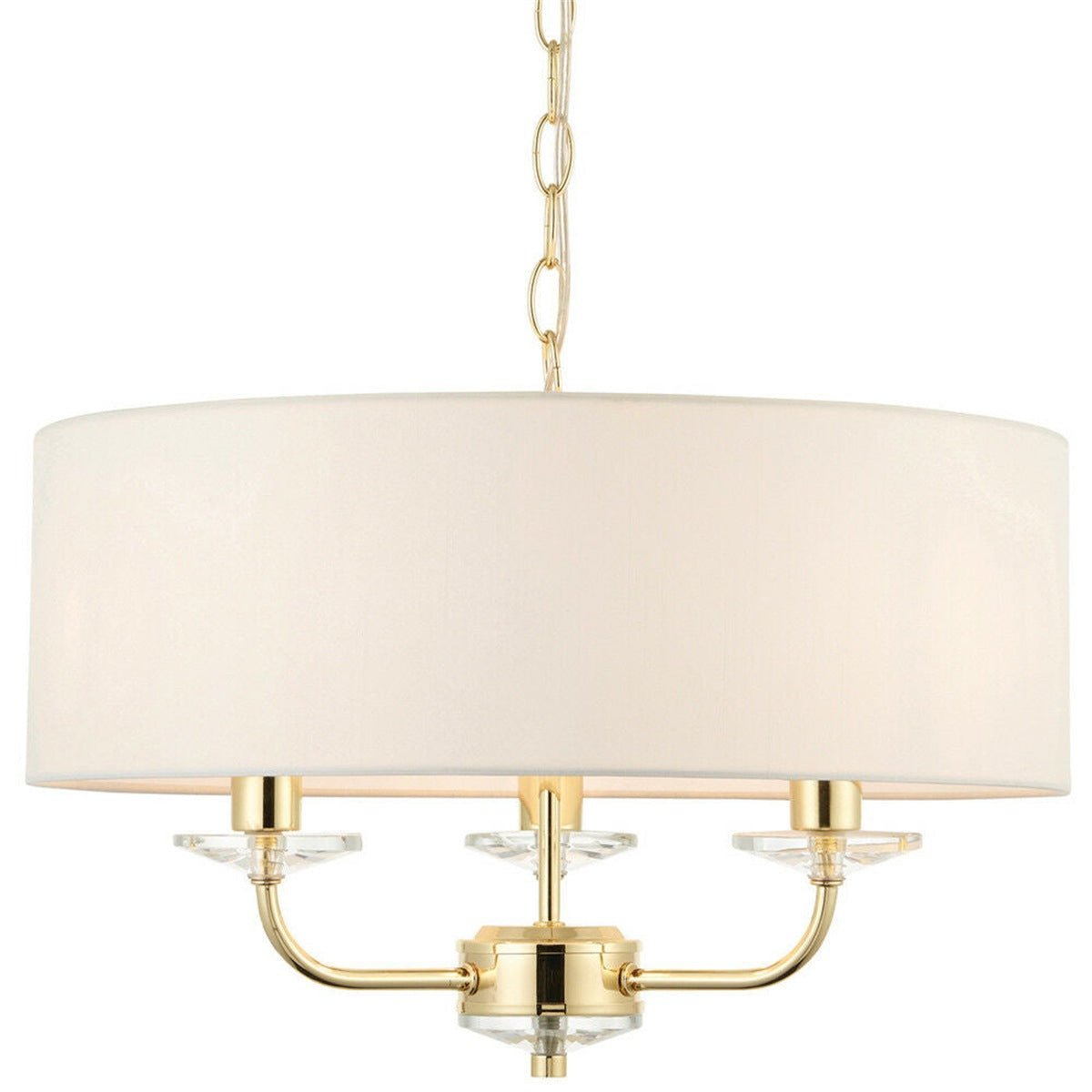 Loops Direct Steel Crystal 3 Light Ceiling Pendant - Brass