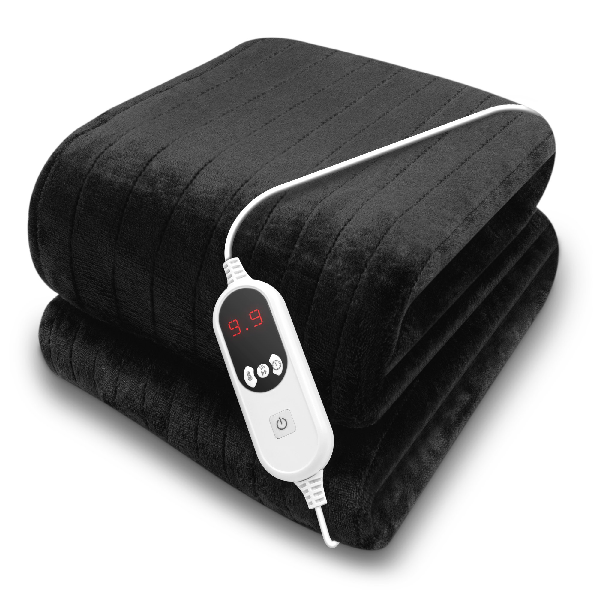 Purus 160 x 120cm Microfleece Polyester Electric Heated Throw Blanket - Black