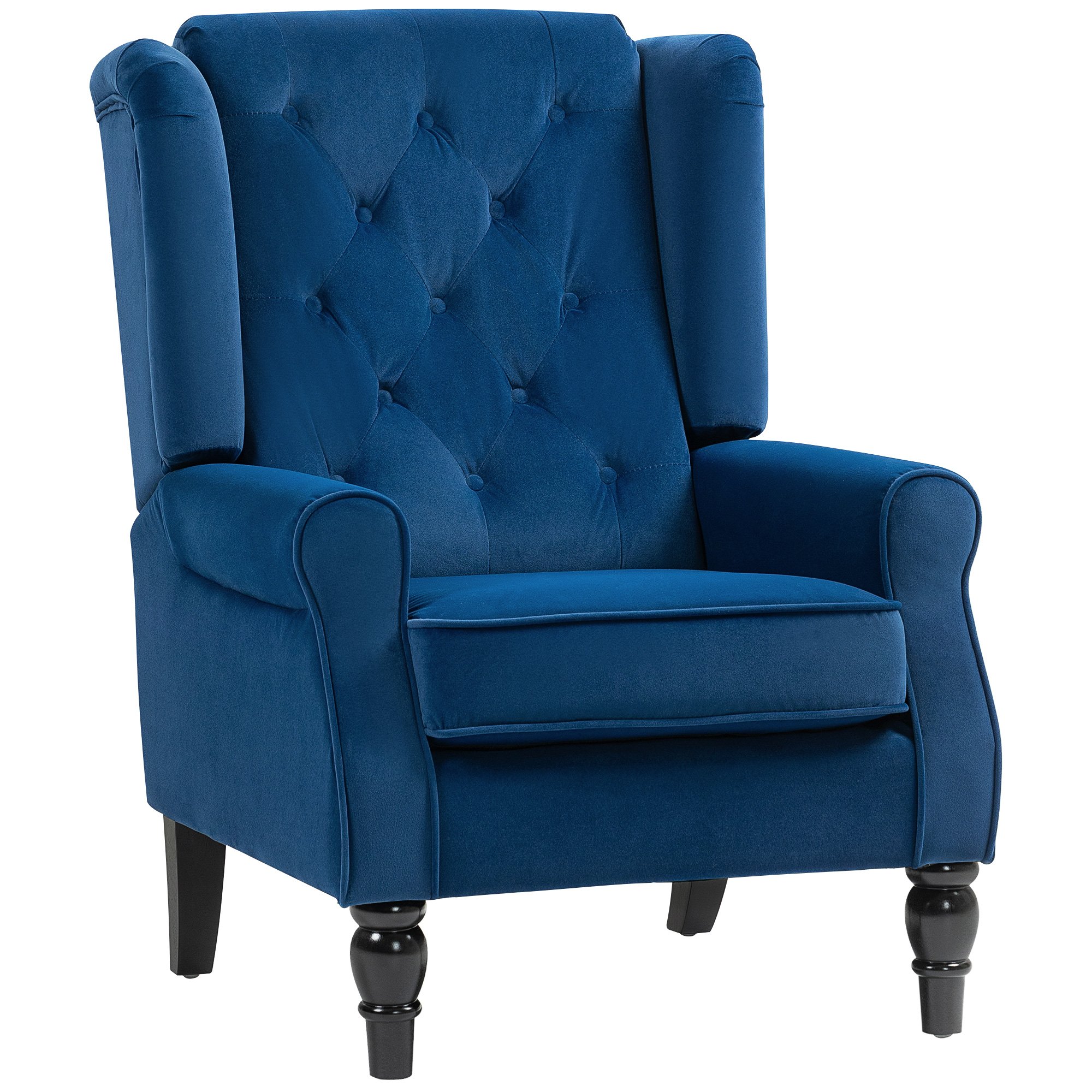 HOMCOM Wooden Button Tufted Velvet Armchair for Living Room - Blue