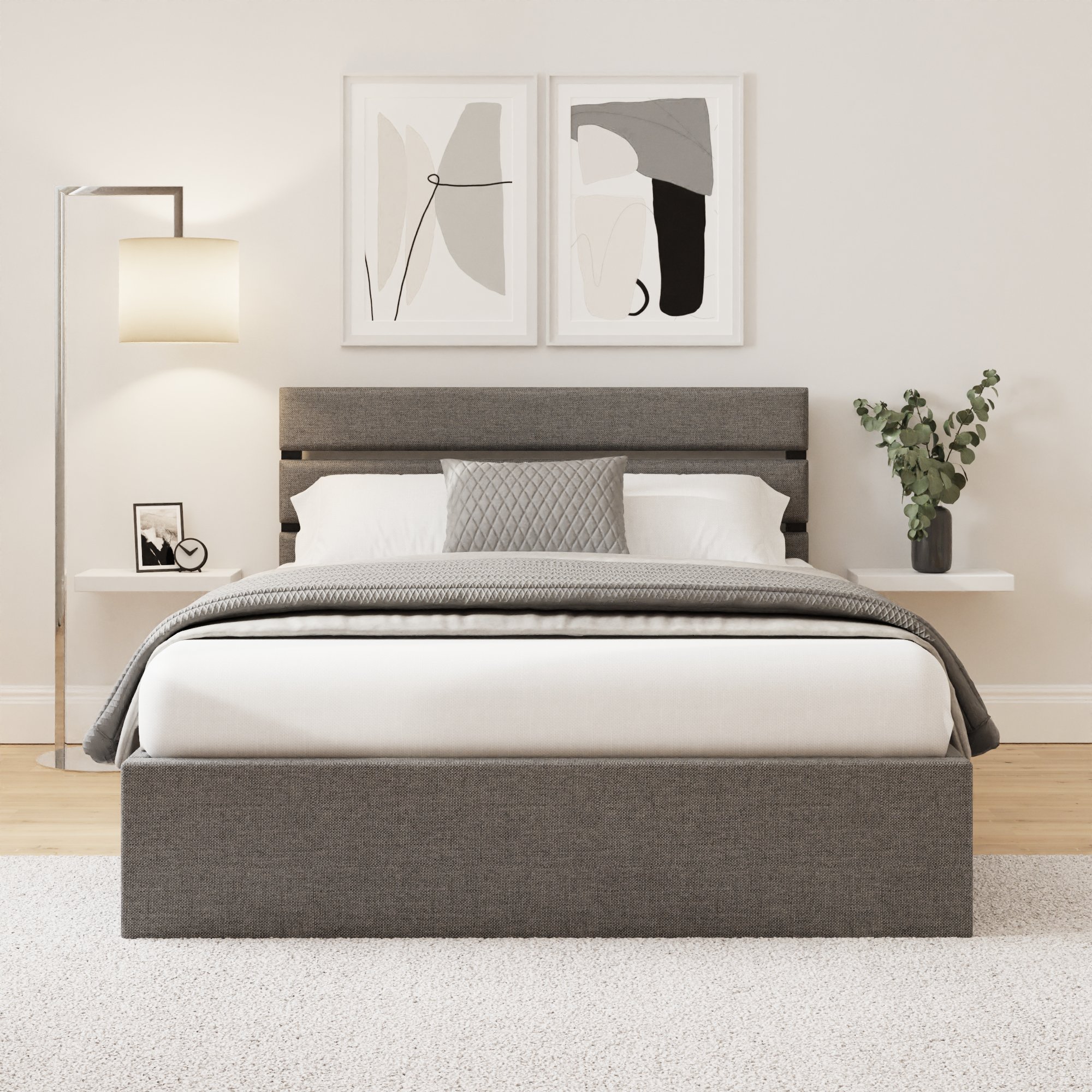 GFW Hudson Double Fabric End Lift Ottoman Bed - Grey