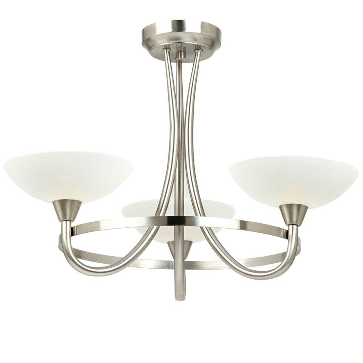 Loops Direct 55cm Diameter Semi Flush Ceiling Light - Satin Chrome and White