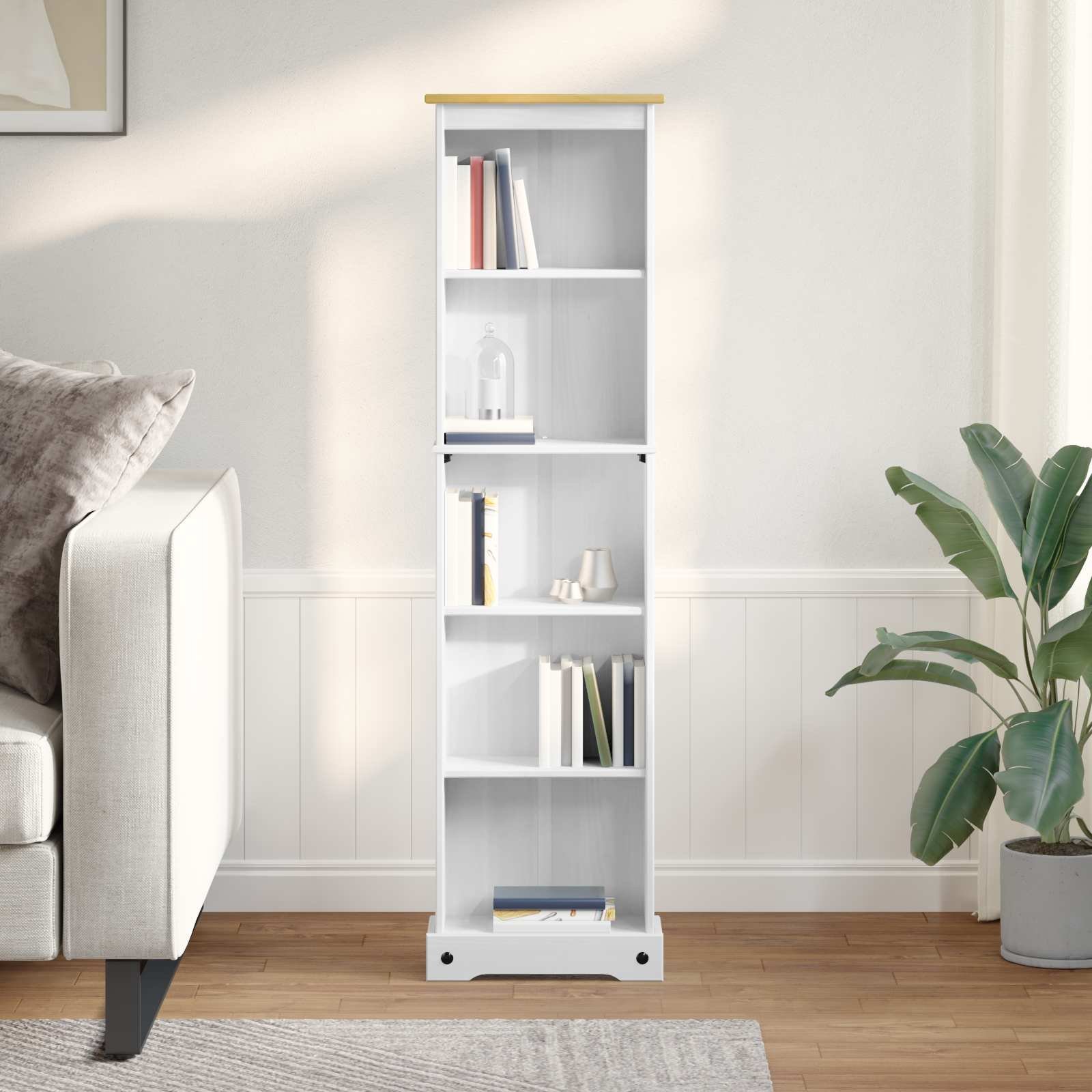 Walplus Solid Pine Bookcase - White - 46 x 20 x 170 cm