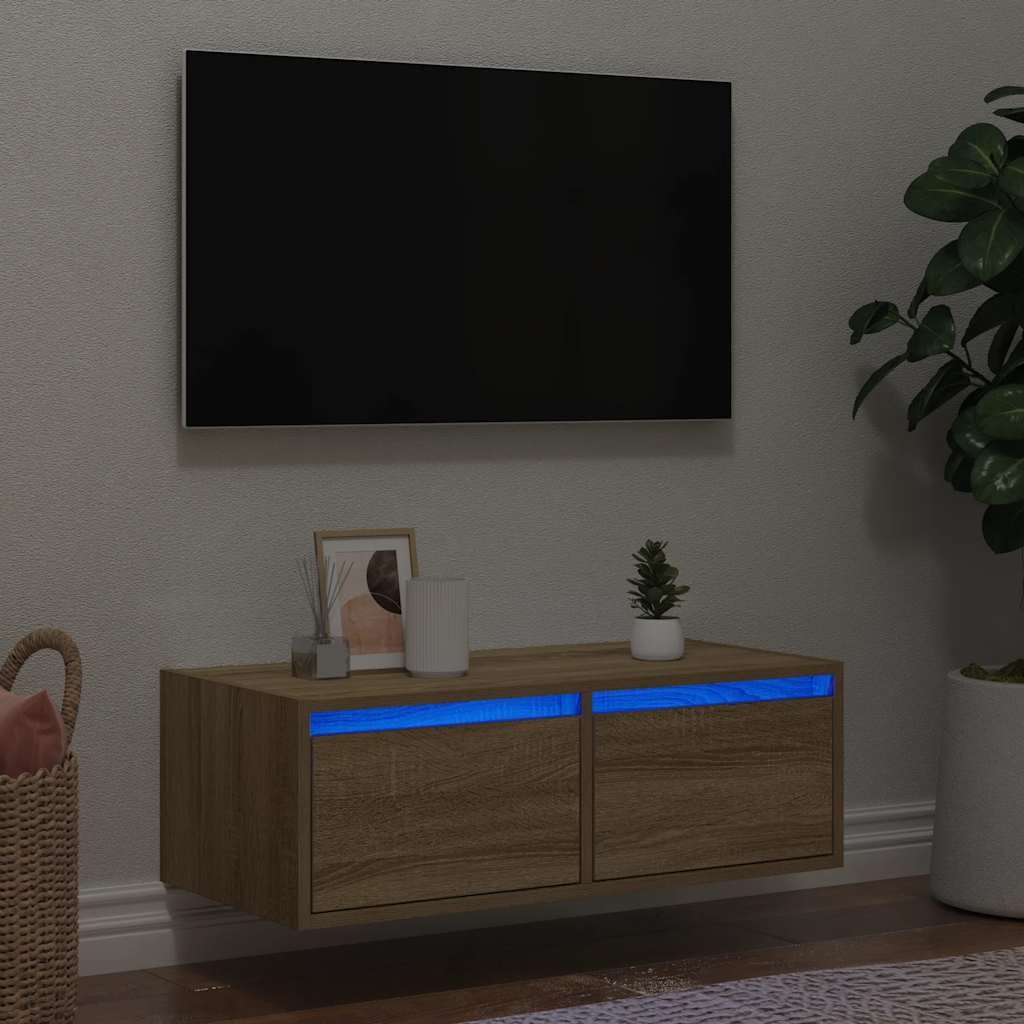 Walplus LED Engineered Wood TV Cabinet - Light Oak - 75 x 35.5 x 25 cm
