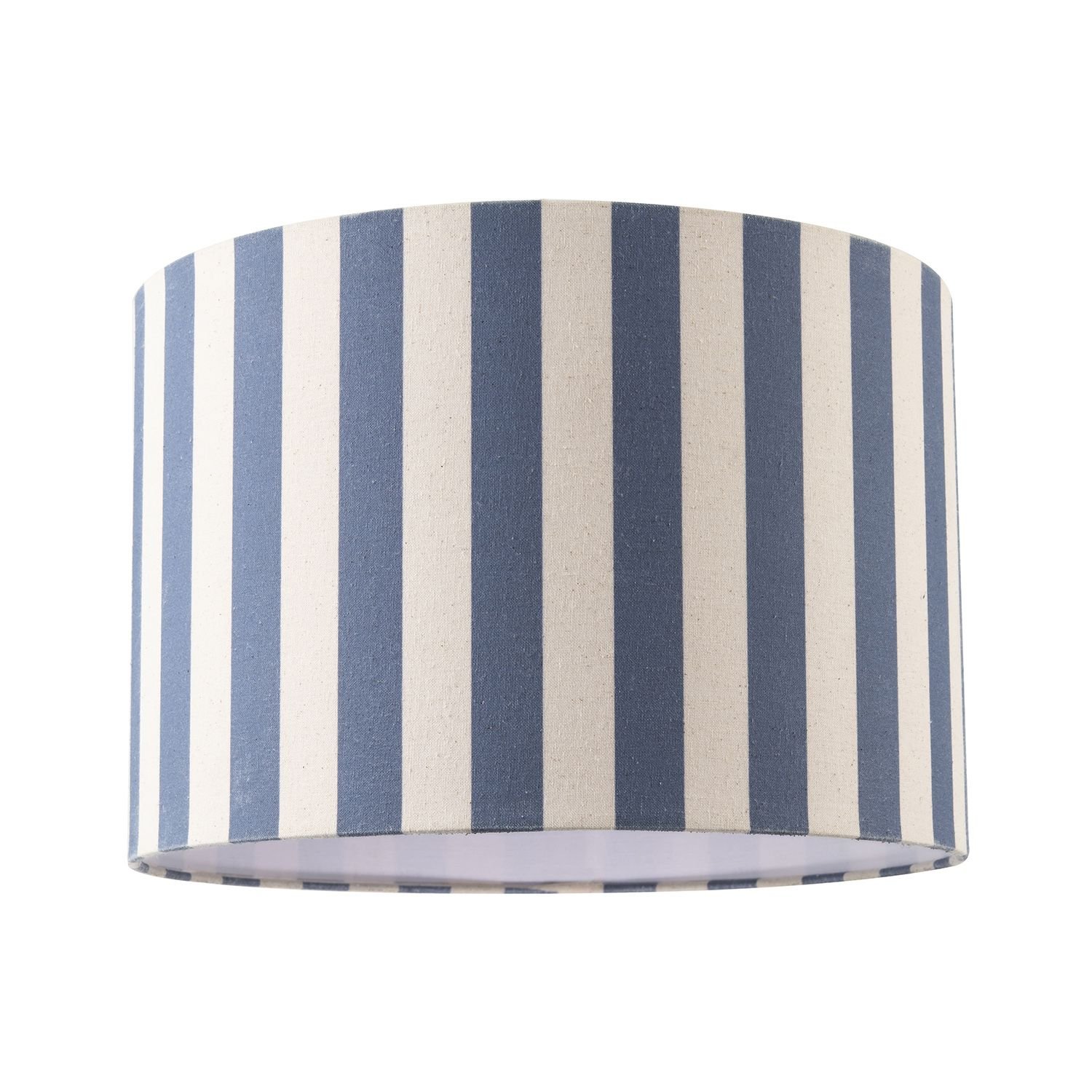 Happy Homewares Amparo Blue and Oatmeal Linen Striped Drum Lampshade - 30cm