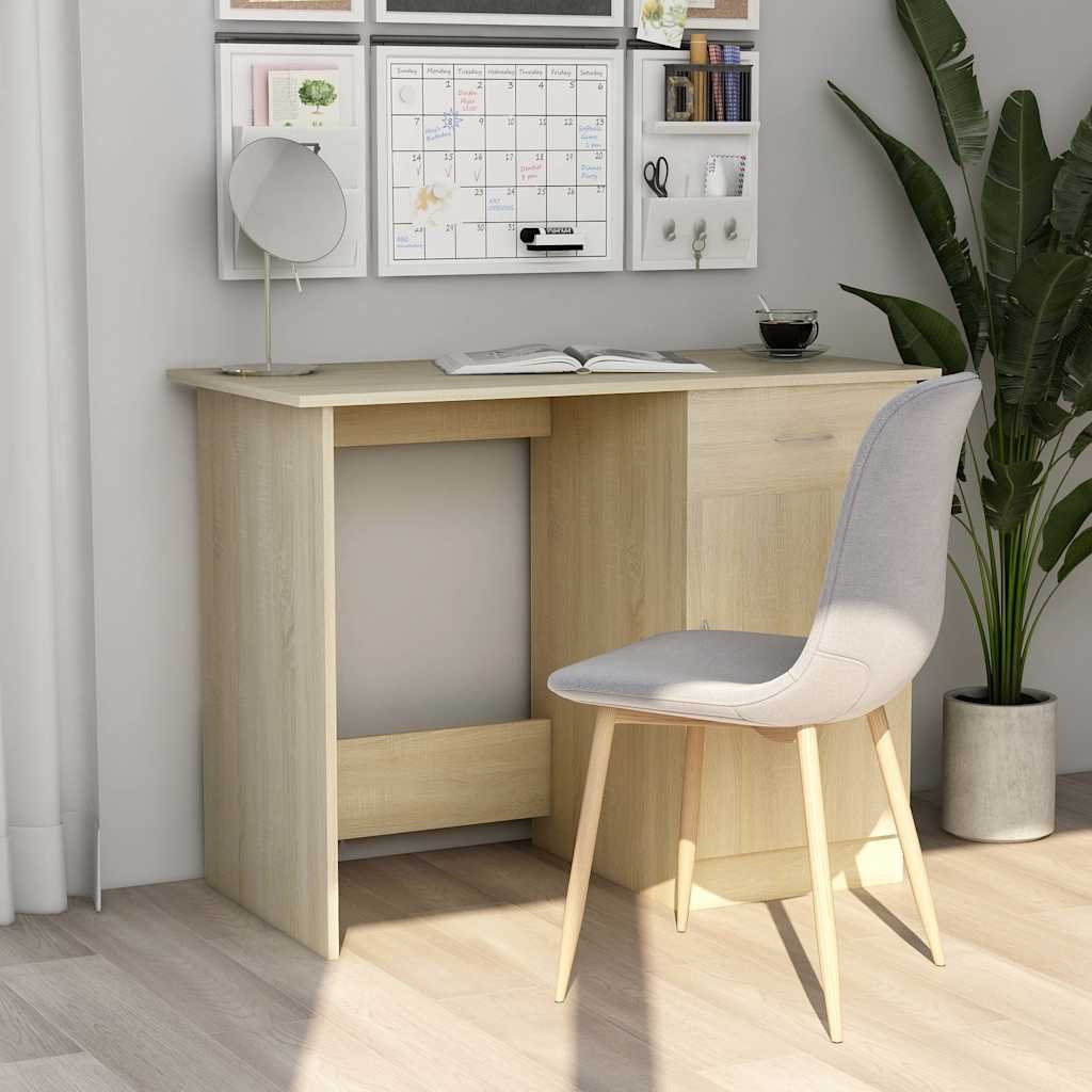 Walplus Storage Engineered Wood Desk - Light Oak - 100 x 50 x 76 cm