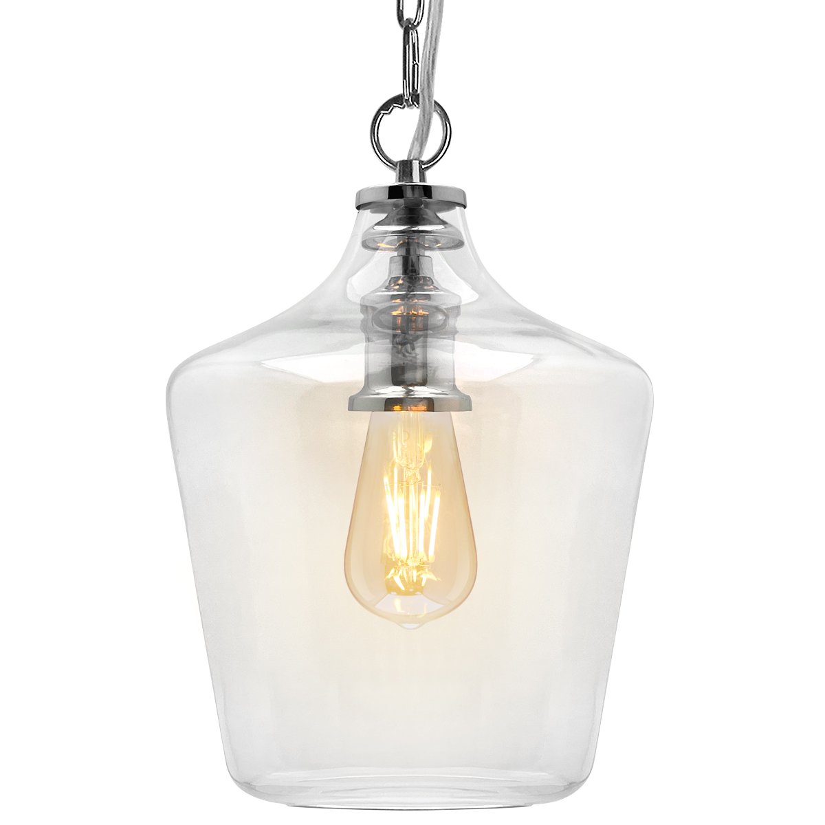 Energy Light Bulbs Bell Clear Glass Ceiling Pendant Light - Chrome