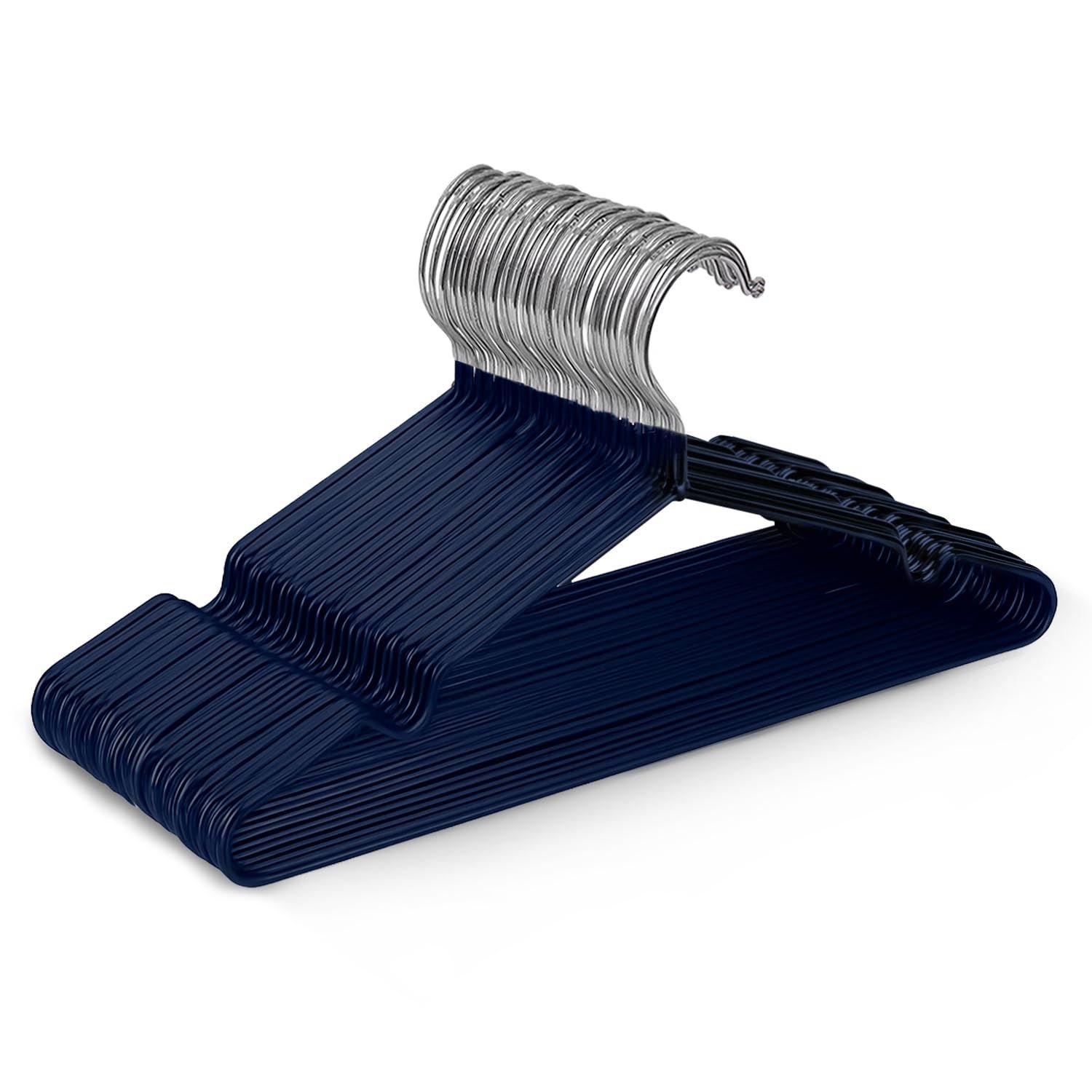 Keplin Navy Non-Slip Rubber Coated Metal Clothes Hangers - Pack of 20