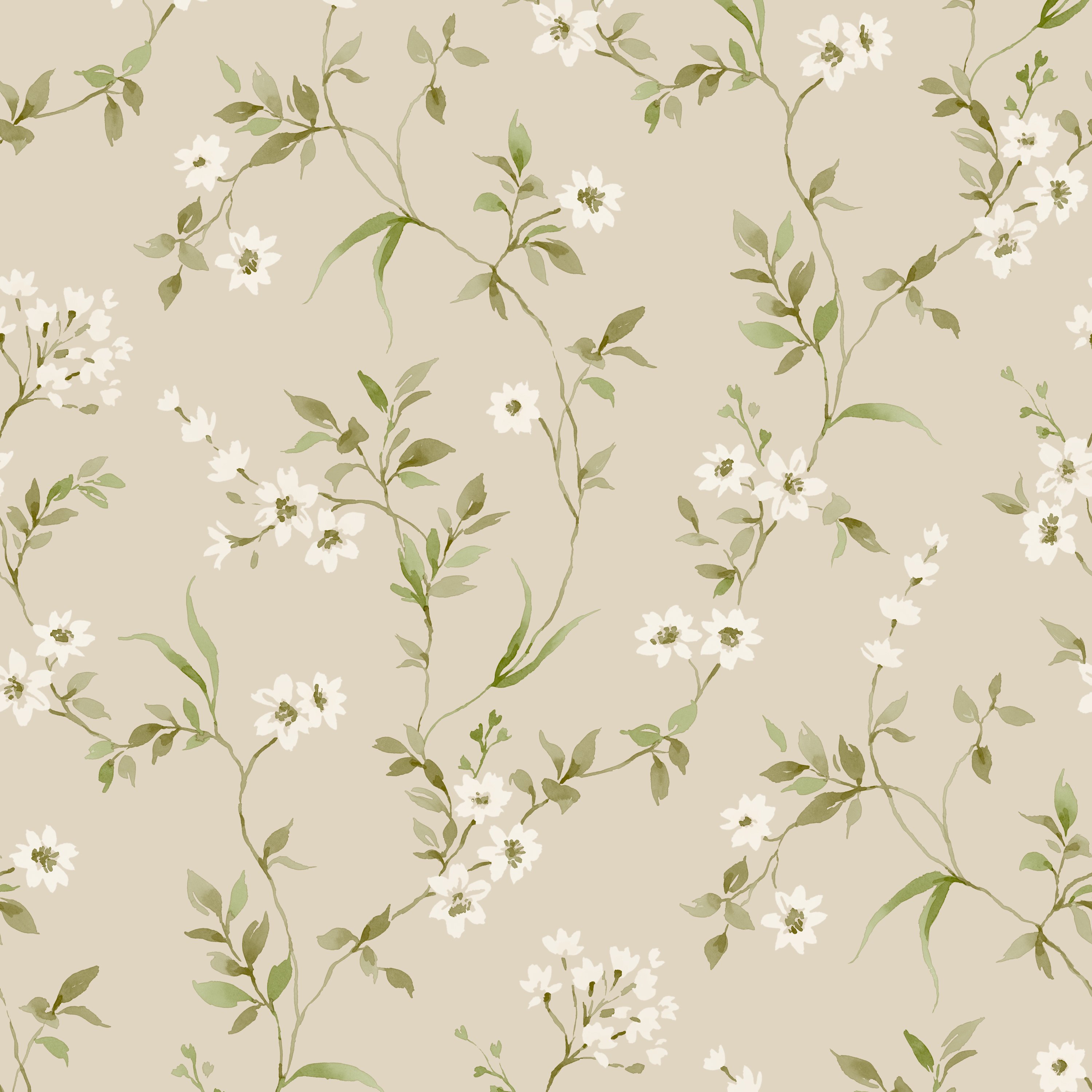 Grandeco Lila Floral Sprig Textured Wallpaper -  Neutral