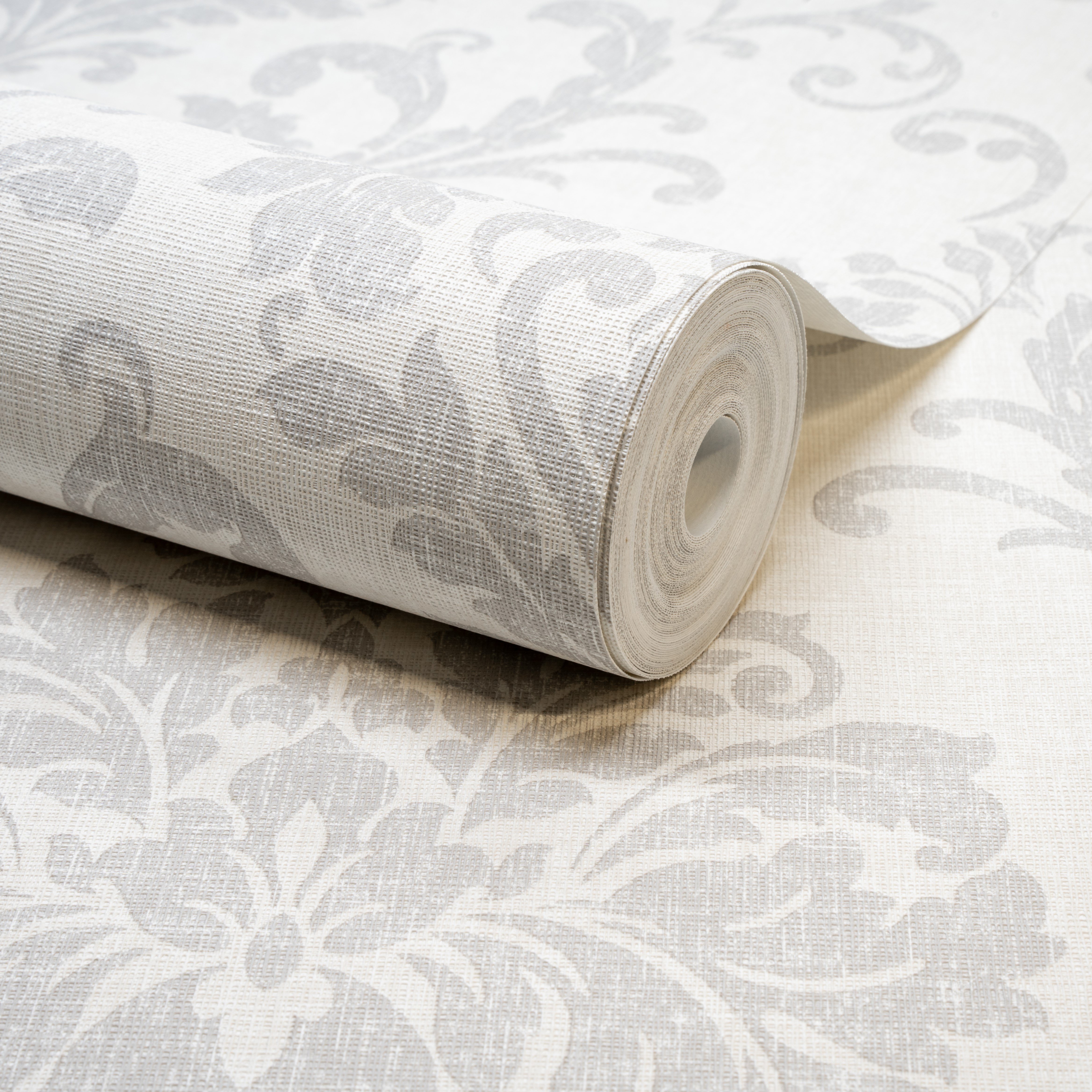 Grandeco Margritte Distressed Damask Textured Wallpaper - Beige Grey