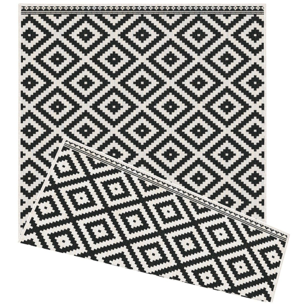The Rugs Black and White Duo Weave Diamond Reversible Outdoor Rug - 160 x 230cm