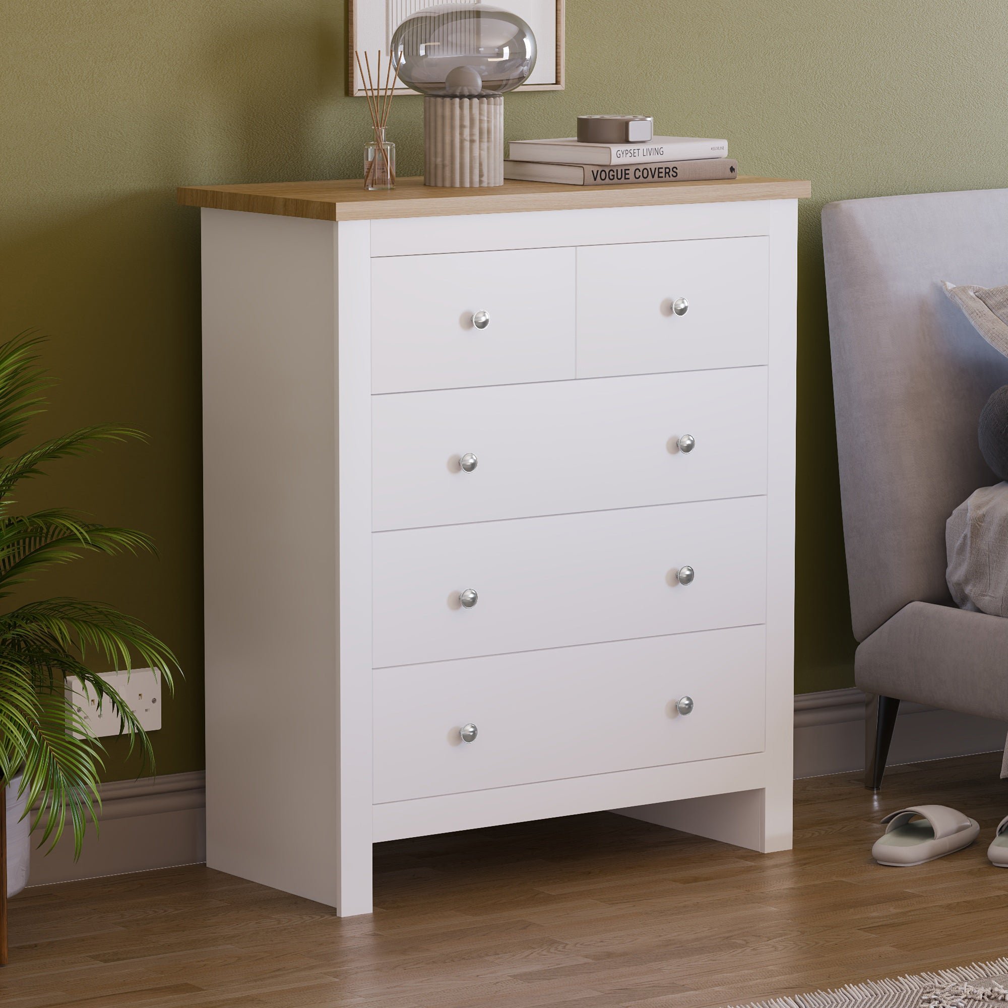 Vida Designs Arlington 3+2 Drawer Chest - White
