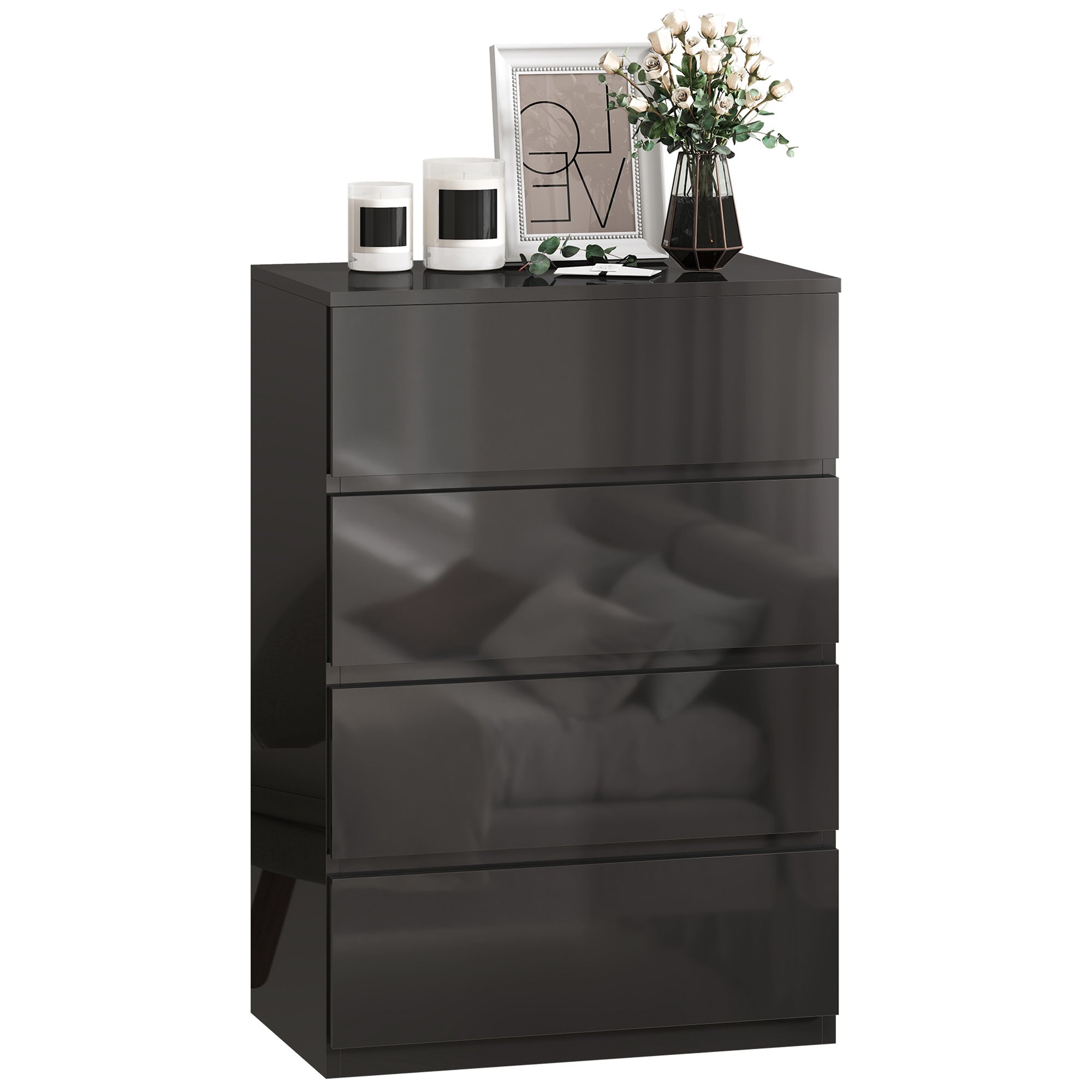 HOMCOM 4 Drawers Storage Cabinet - Black
