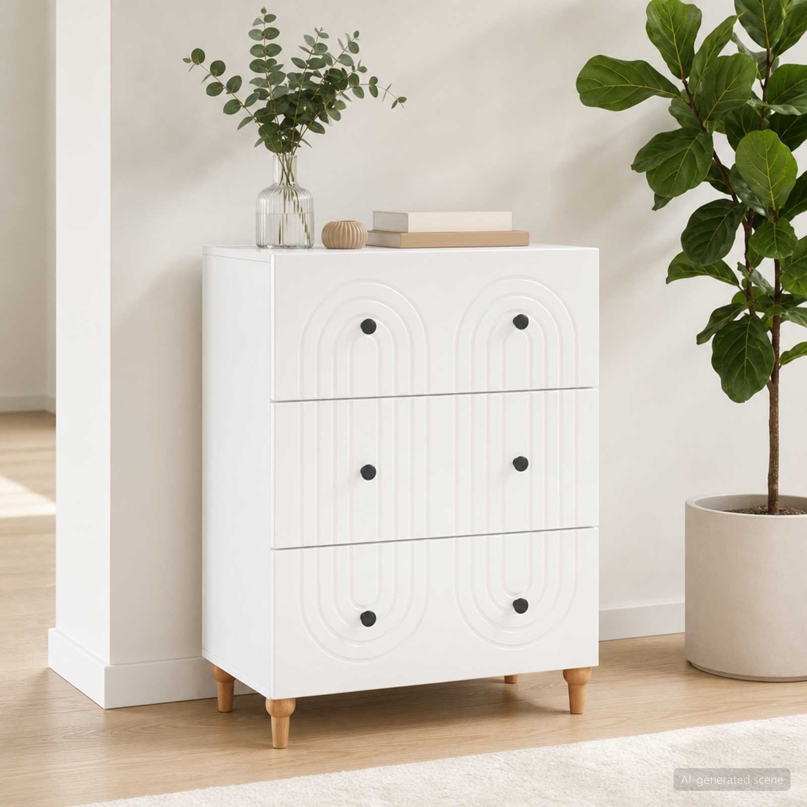 Walplus Engineered Wood Drawer Cabinet Open Shelf - White - 66 x 34.5 x 90 cm