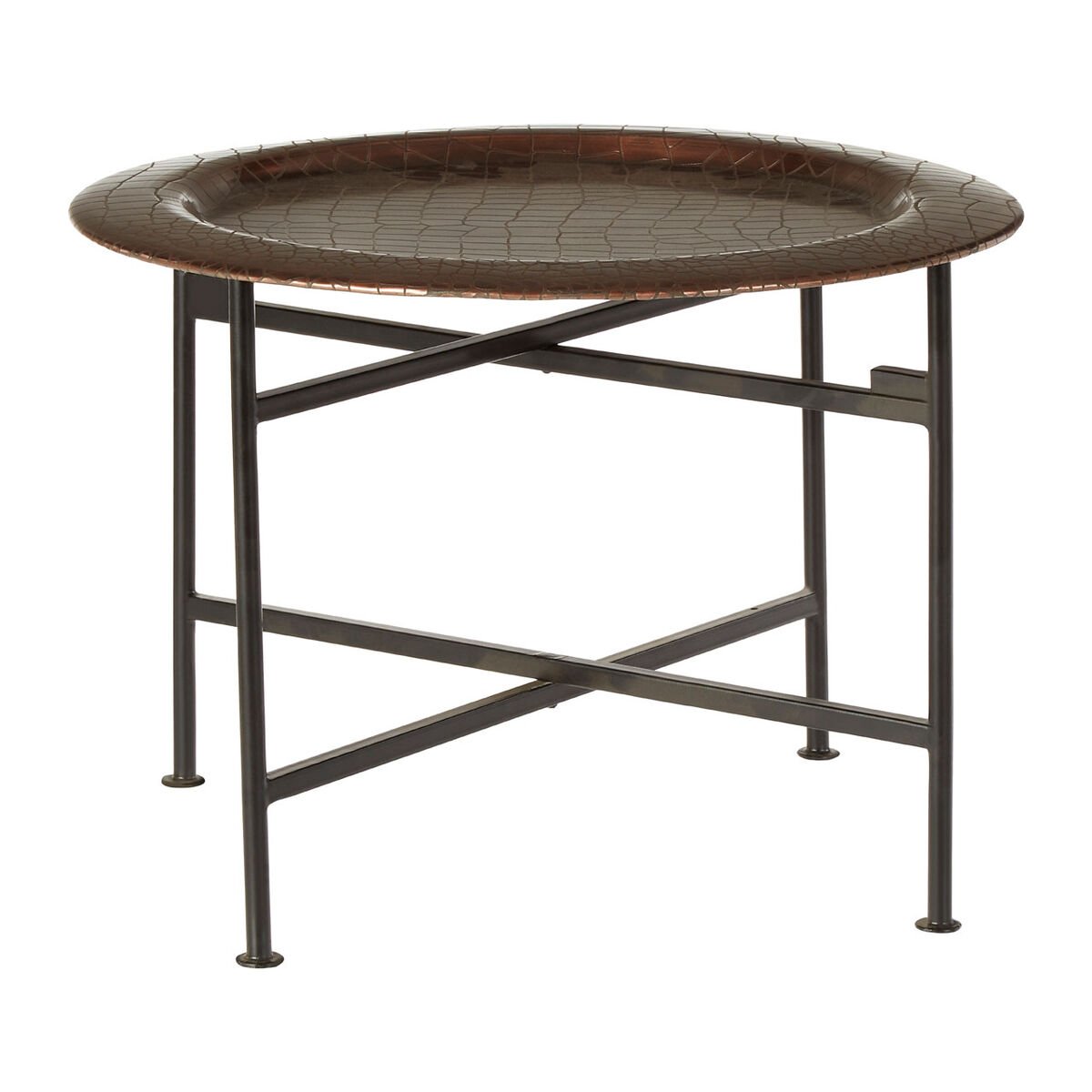 Orsina Crocodile Texture Metal Side Table – Black and Gold