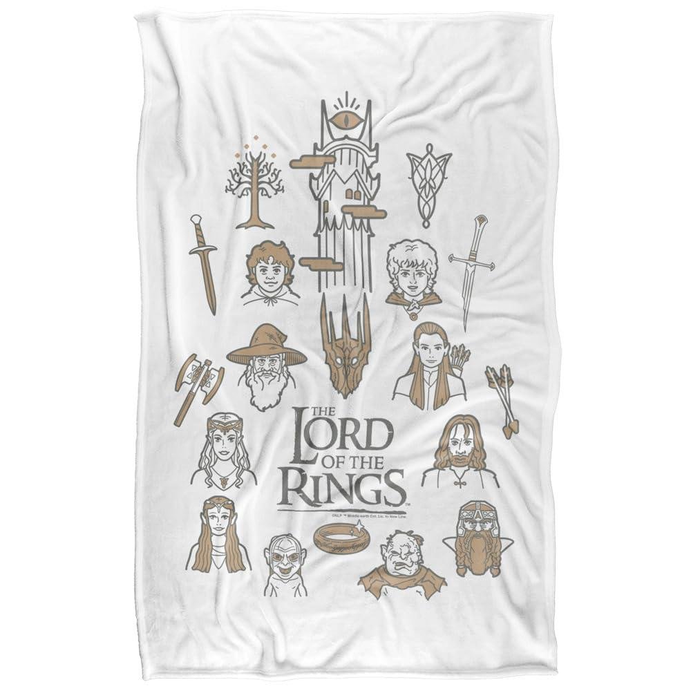 Lord Of The Rings Doodle Supersoft White Blanket - 147cm x 91cm