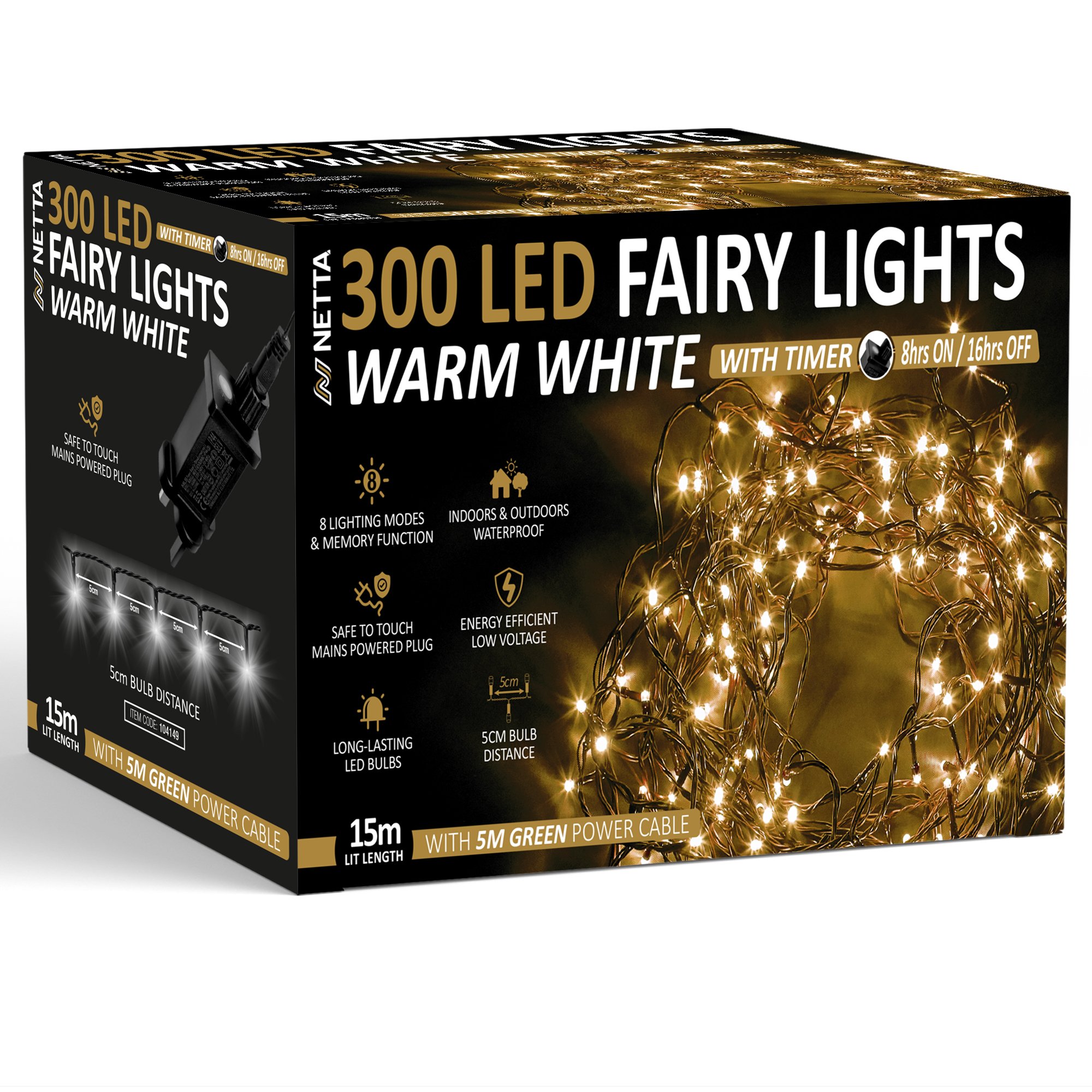 NETTA 300 LED 15m Christmas Fairy String Lights with Timer - Warm White