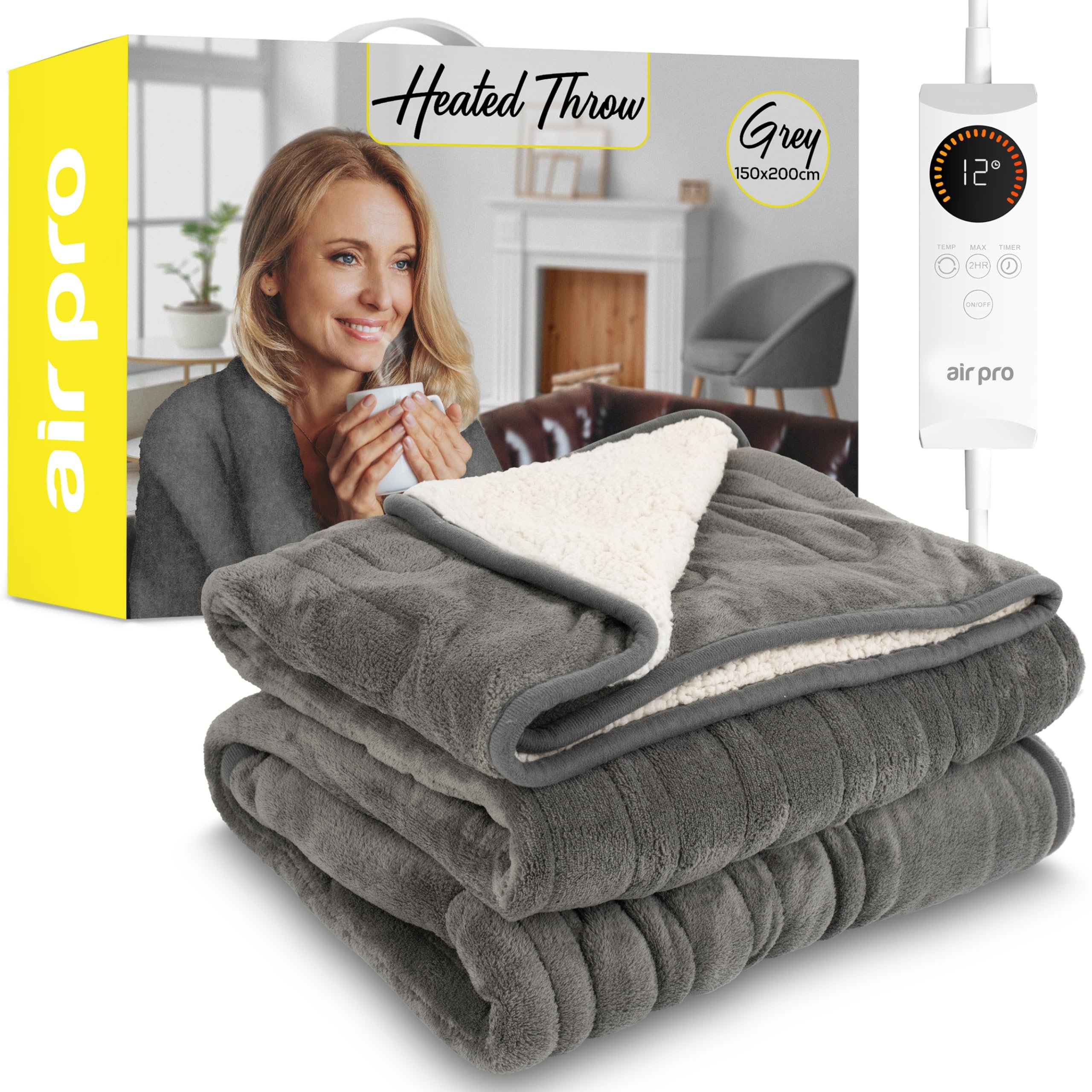 Air Pro Double Heated Electric Blanket with Digital Controller 6 Settings - Grey