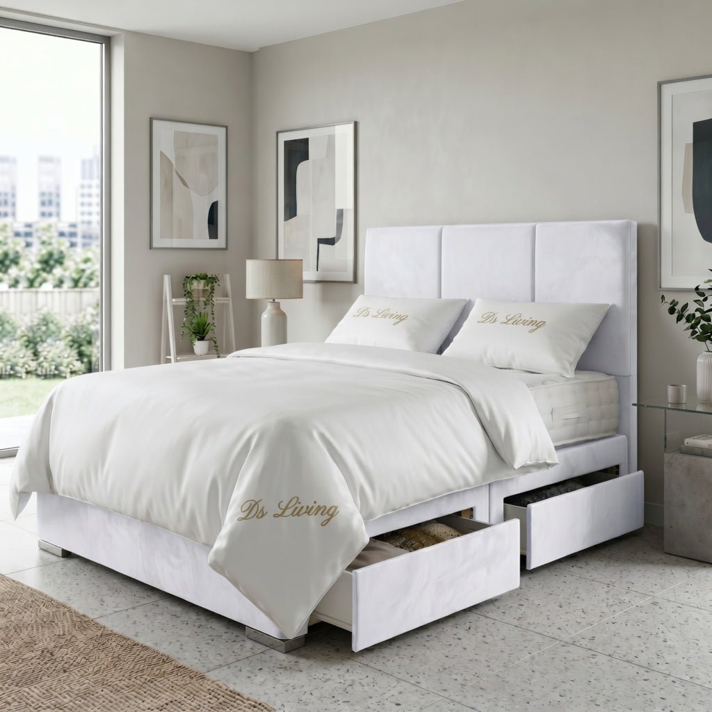 DS Living Whitehall King Size 2 Drawer Upholstered Divan Bed Frame - White