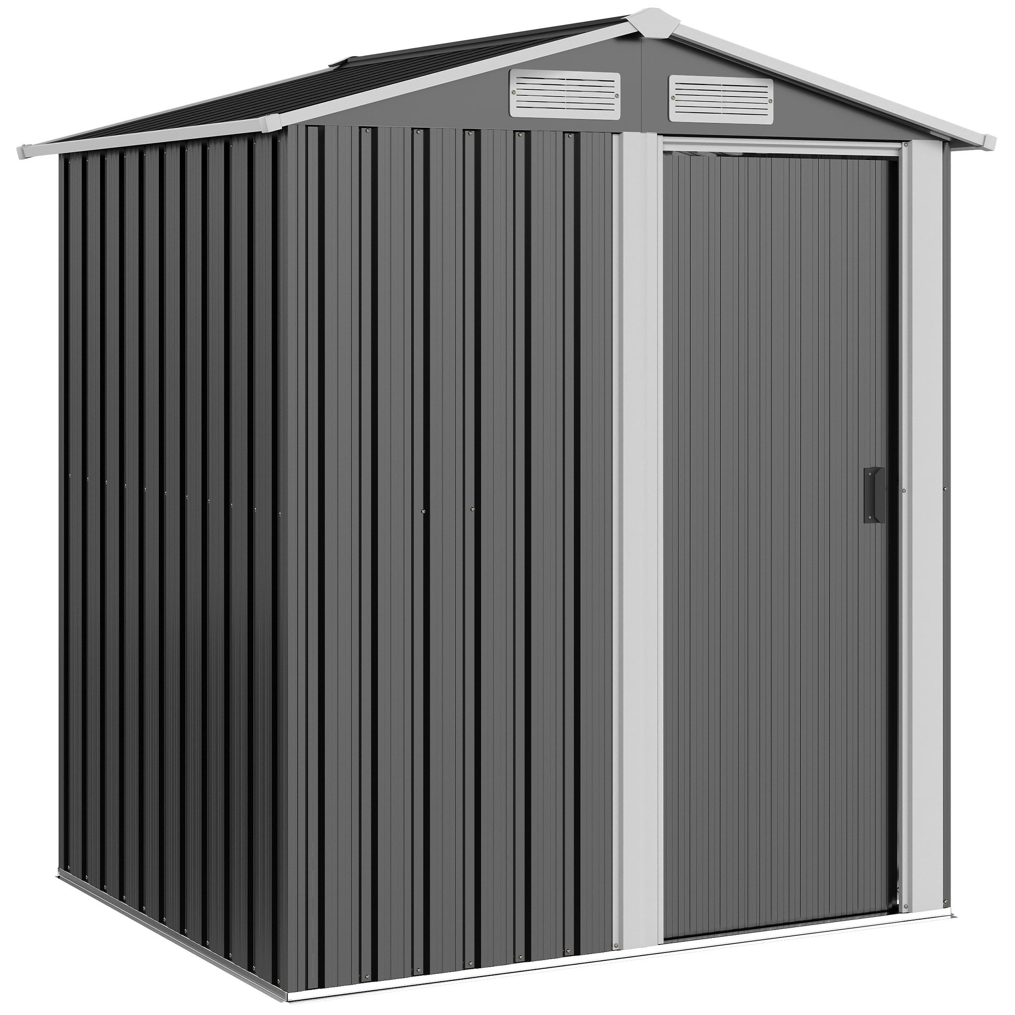 Outsunny Metal Garden Shed with Sliding Door Patio - Dark Grey