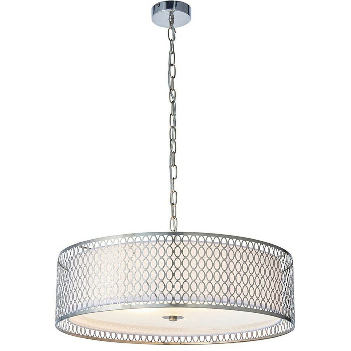 Loops Direct Steel Fabric Glass Pendant Light - Satin Nickel