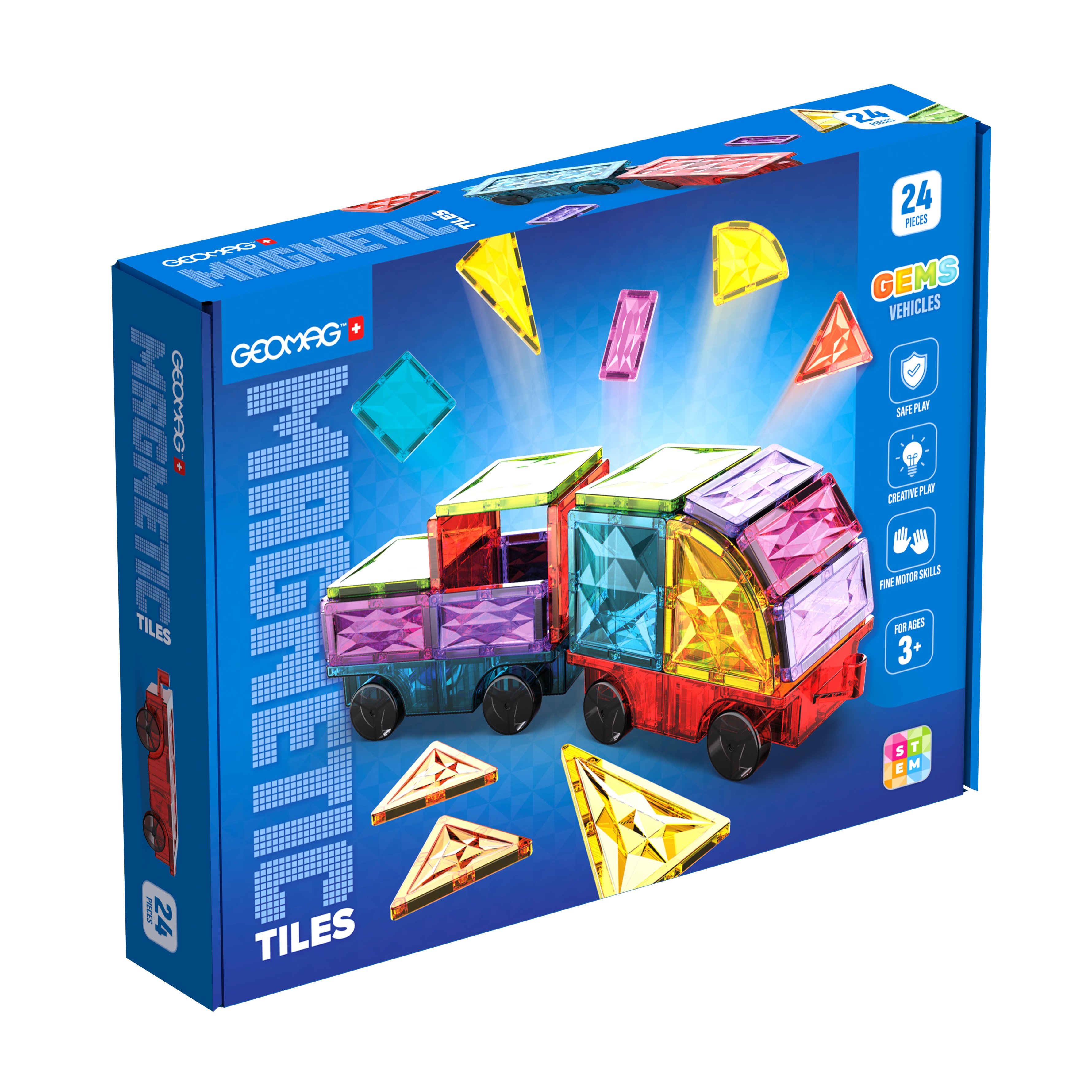 Geomag Magnetic Tiles Gems Vehicles - 24 Piece