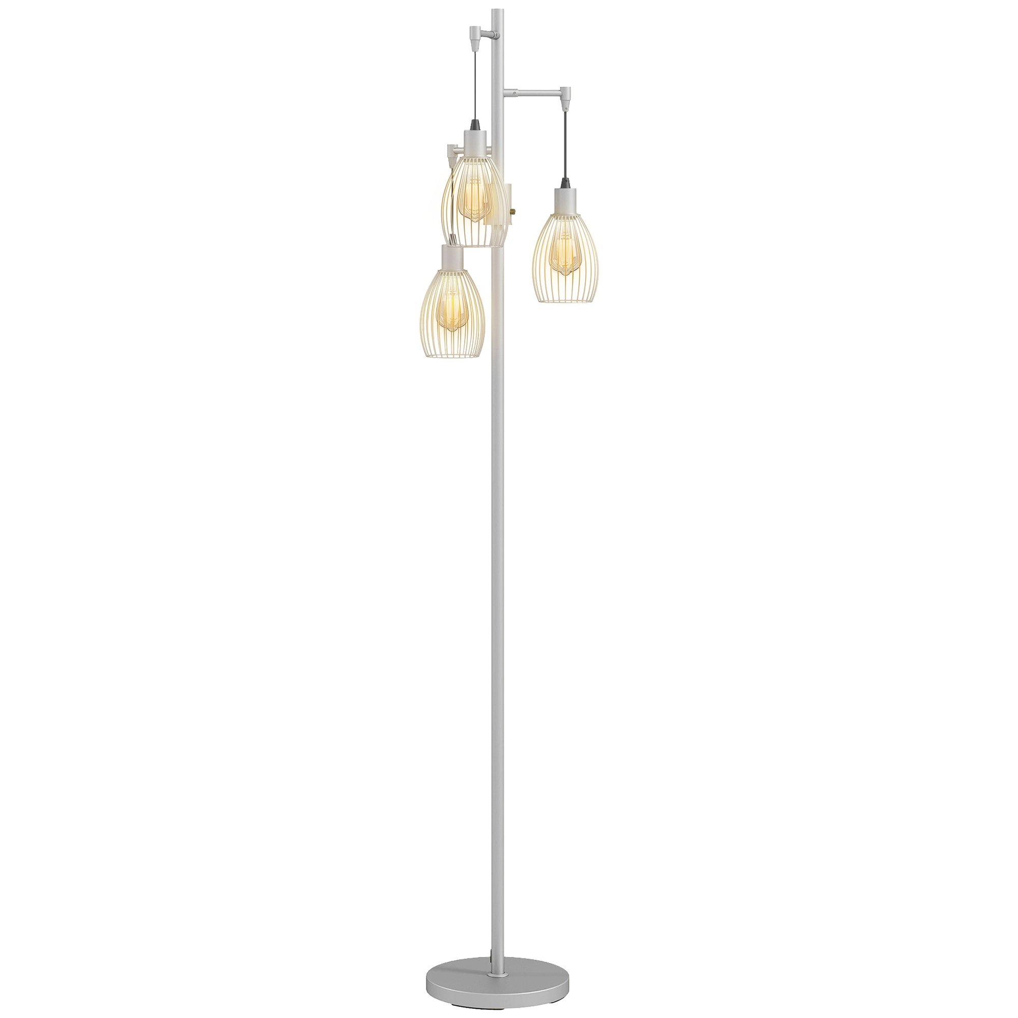 HOMCOM 3 Light LED Floor Lamp with Steel Wire Cage Lampshades - Silver Tone