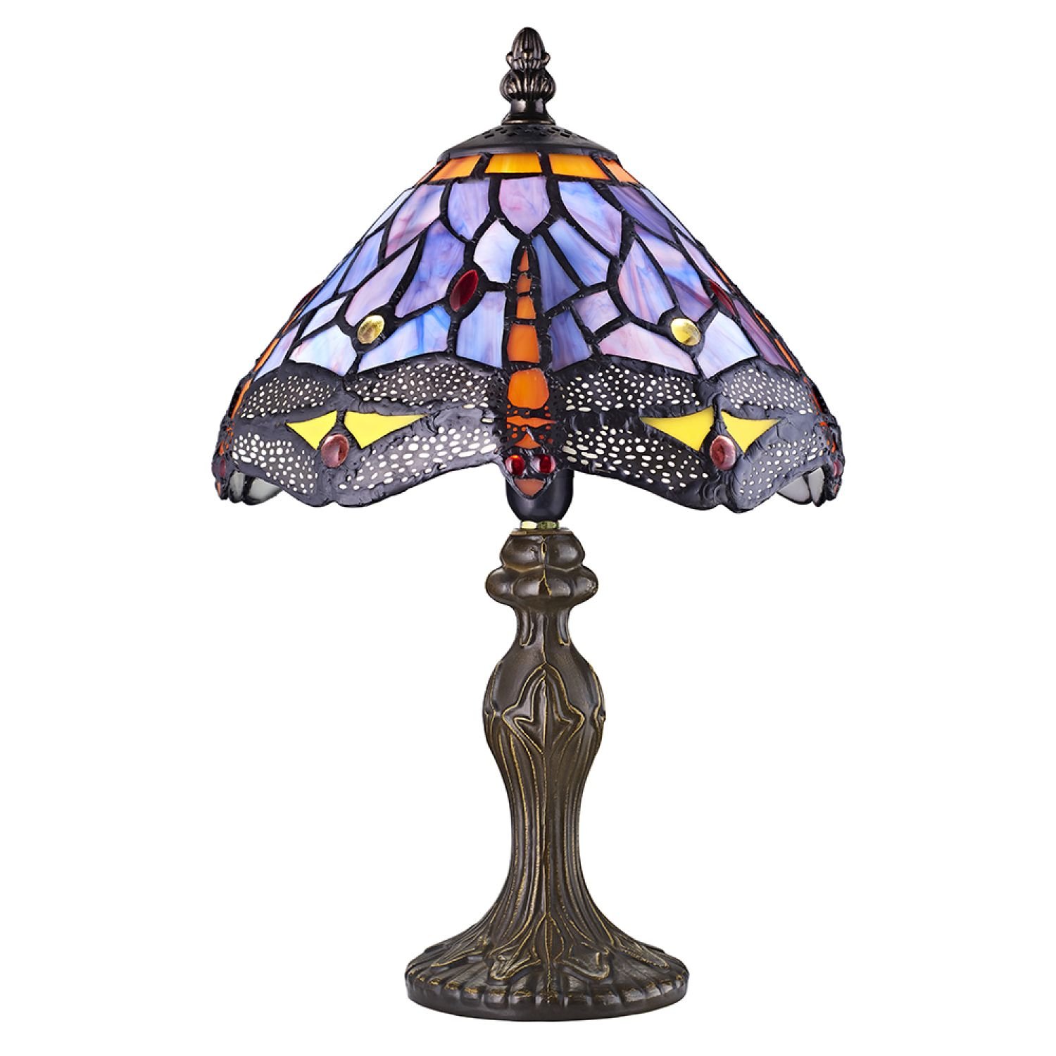 Happy Homewares Hand Crafted Purple Stained Glass Dragonfly Table Lamp - 22cm
