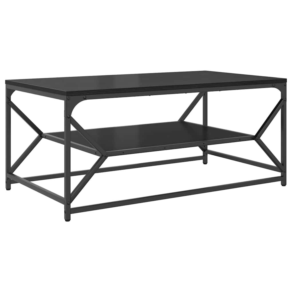 Walplus Engineered Wood and Steel Coffee Table - Black Oak - 90 x 50 x 40 cm