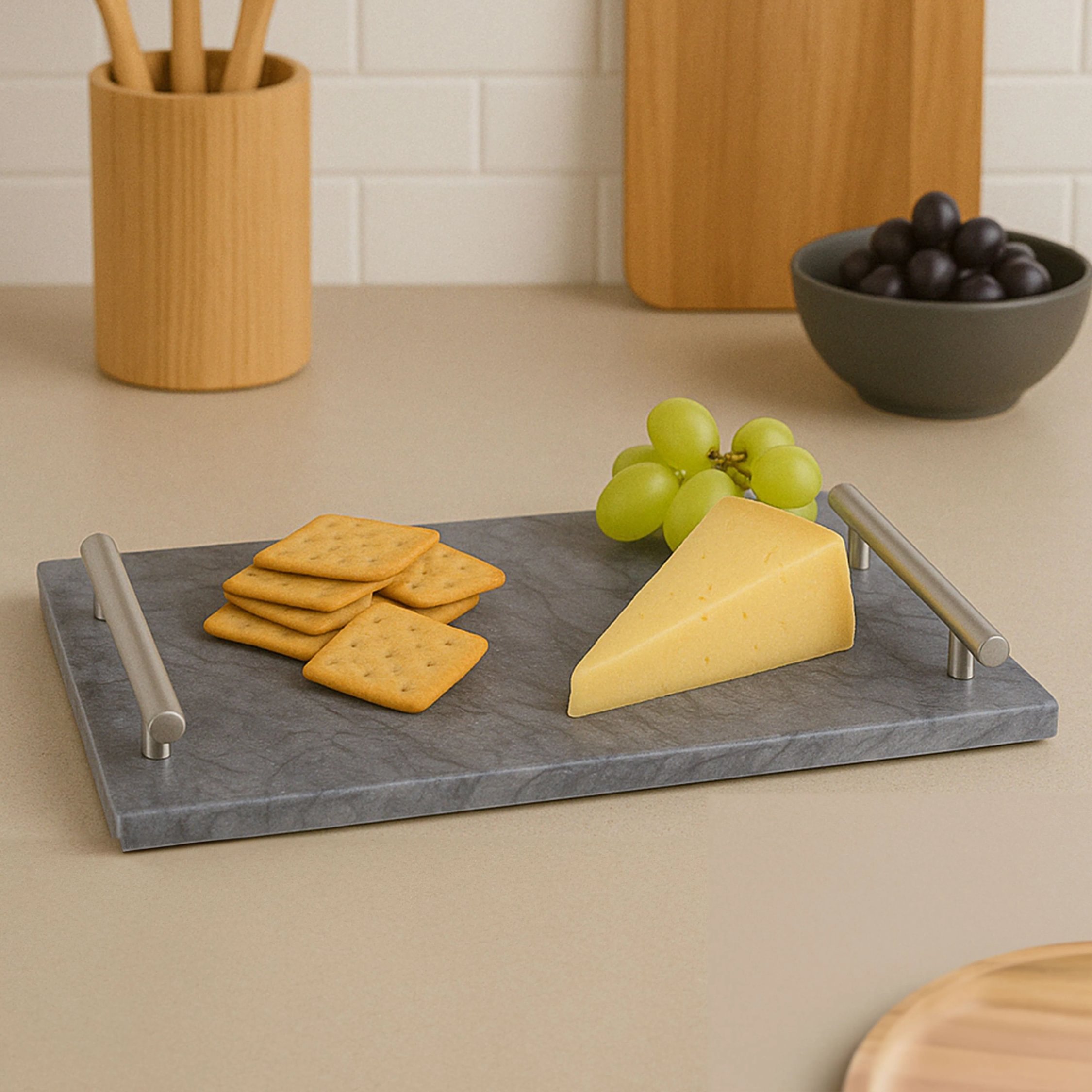 Orsina Marmore Marble Serving Board with Handles - Black
