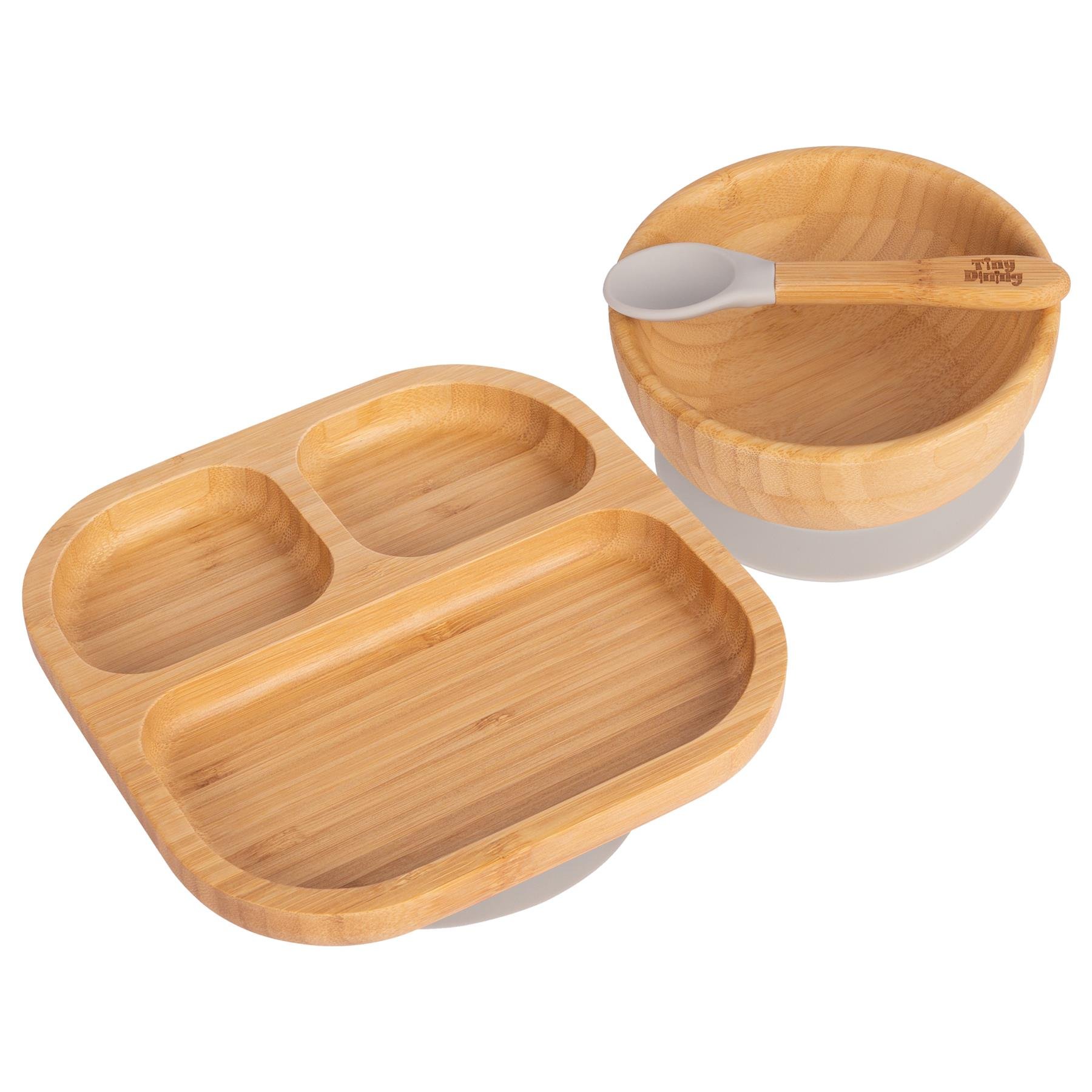 Tiny Dining Children's Bamboo Suction Dinner Set - Grey