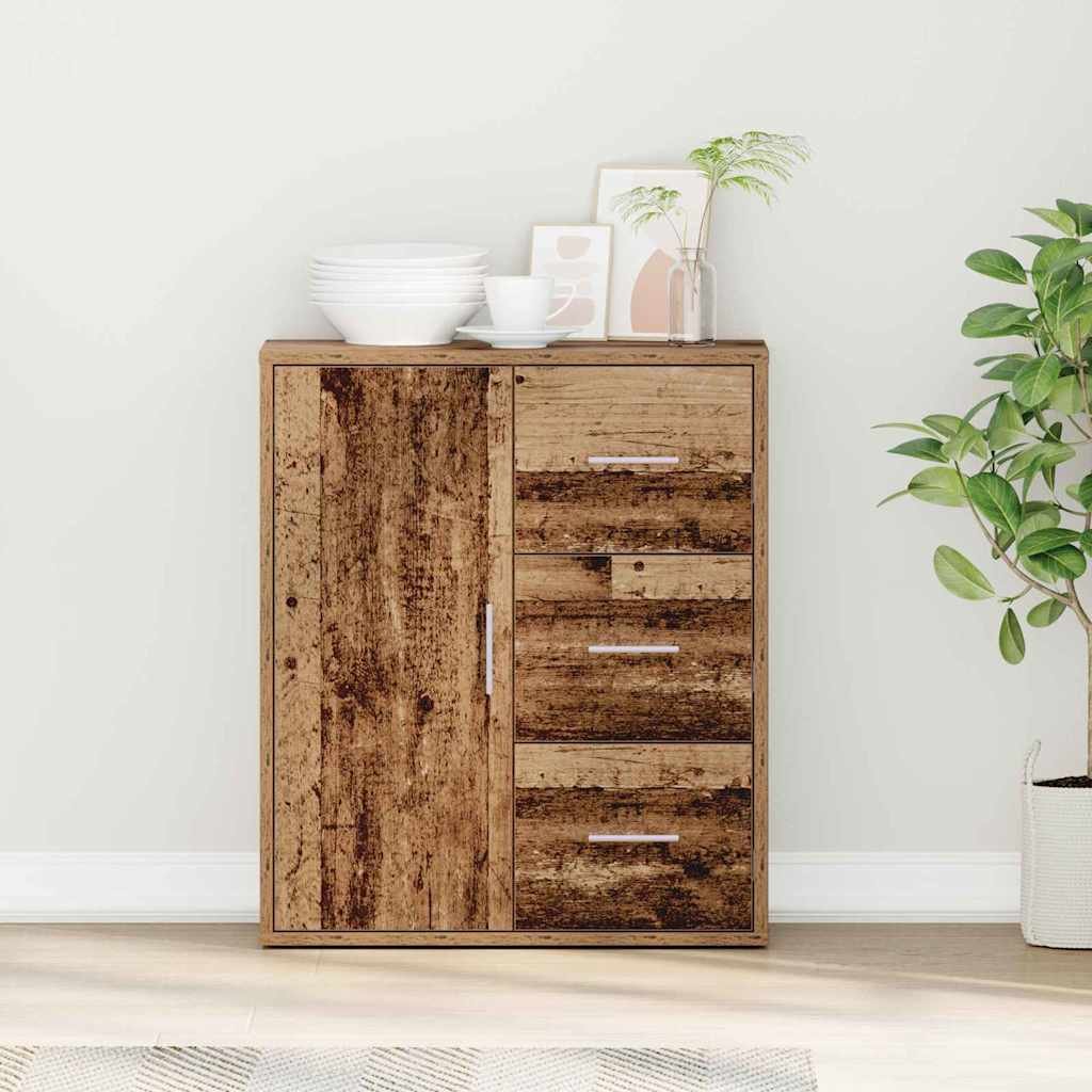 Walplus 3 Drawer Rectangular Sideboard - Old Wood - 60 x 31 x 70 cm