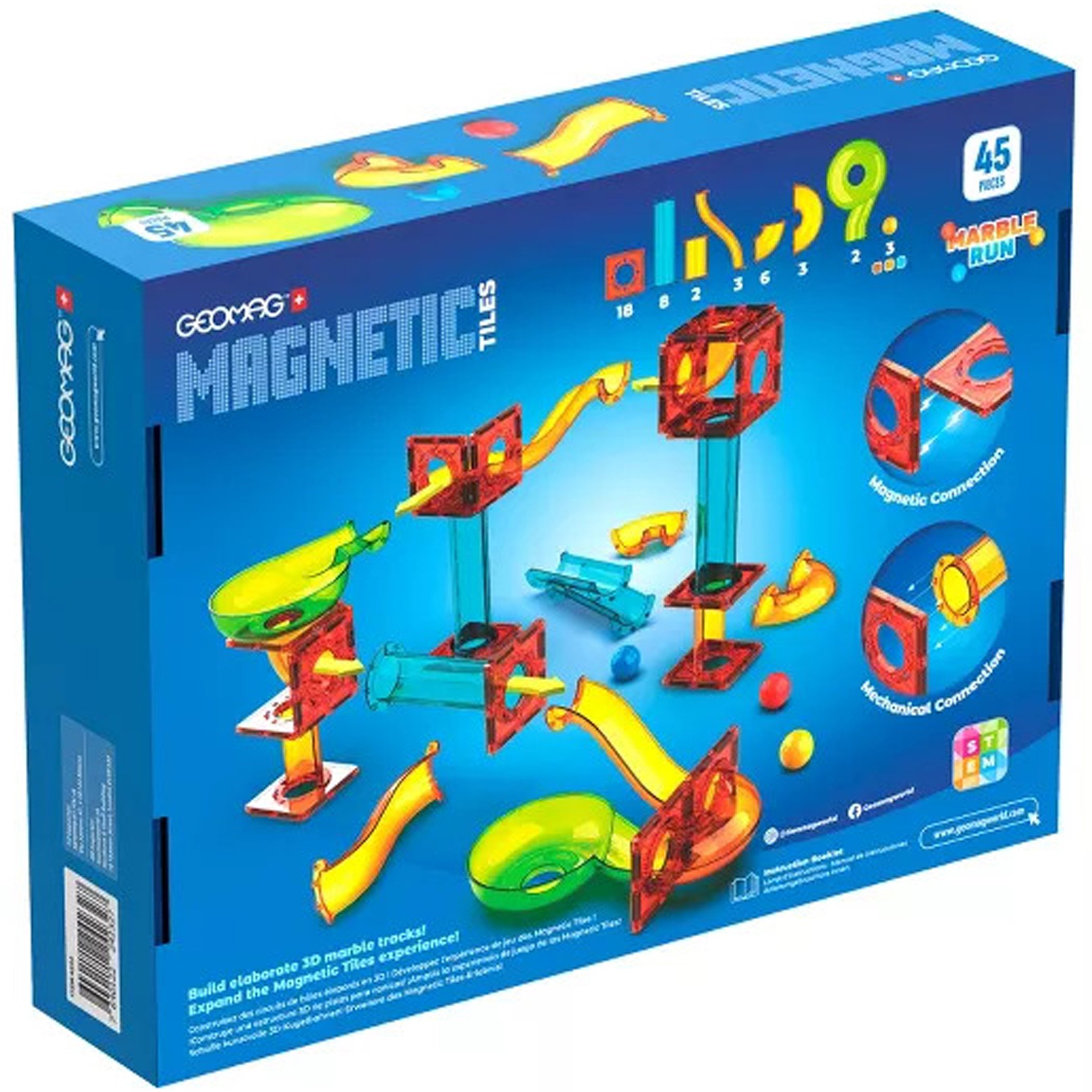 Geomag Magnetic Tiles Marble Run V1 colours - 45 Piece