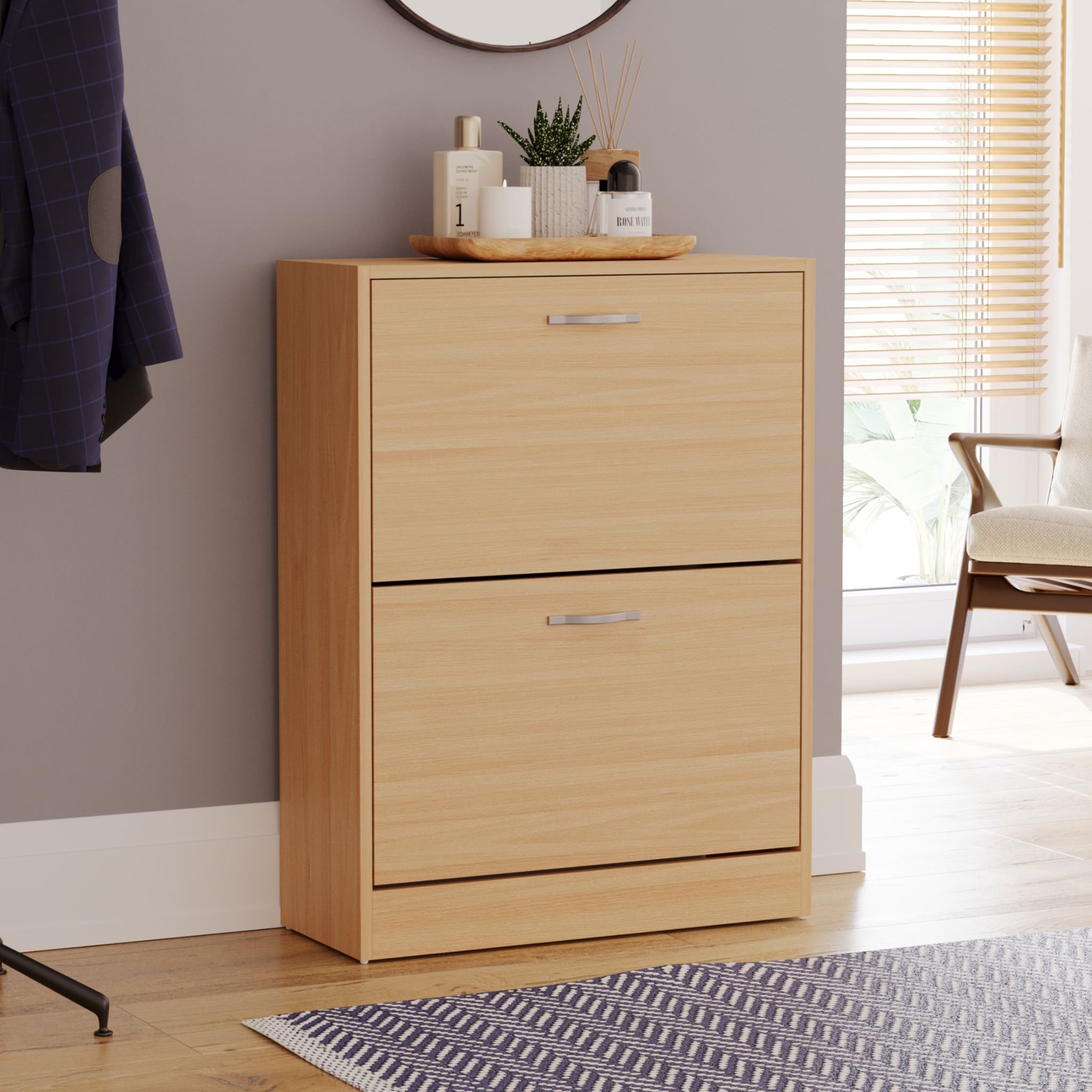 Vida Designs 2 Drawer Shoe Cabinet - Pine