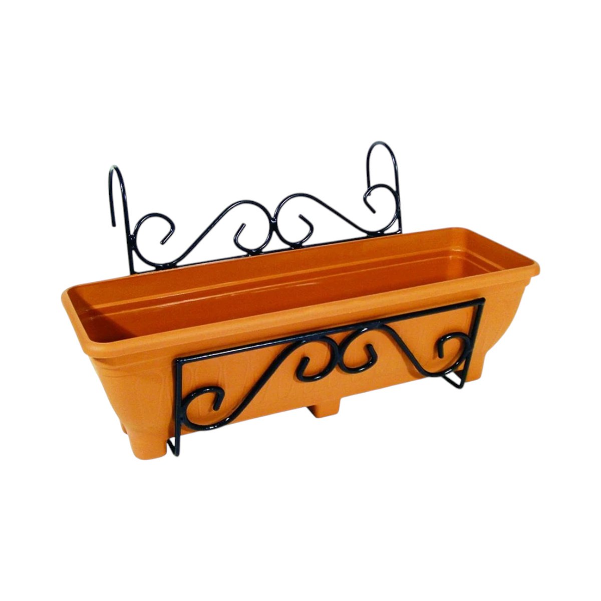 Garden Pride Scrolled Balcony & Fence Planter Holder with Trough - Terracotta
