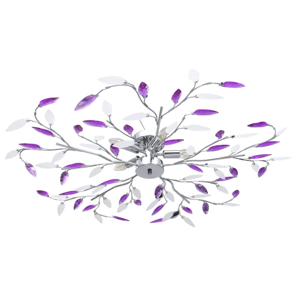 Walplus Ceiling Lamp with Acrylic Crystal Leaf Arms for 5 E14 Bulbs - Purple