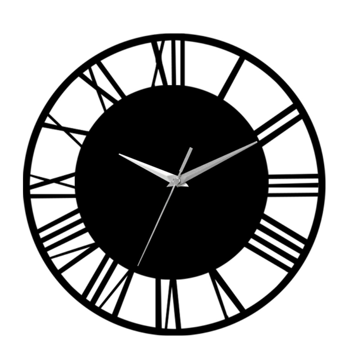 Living and Home Round Wood Wall Clock - Black