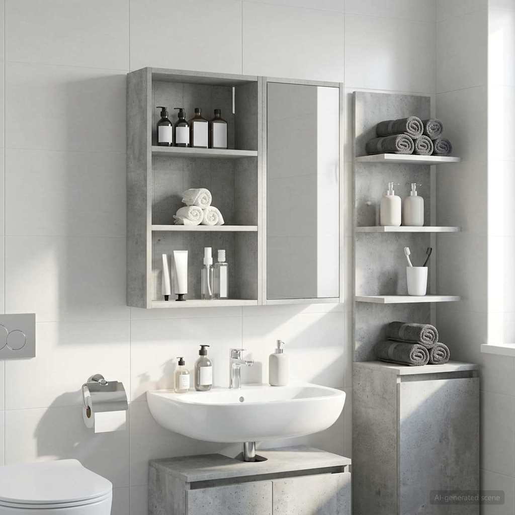 Walplus Engineered Wood Bathroom Wall Cabinet - Concrete Grey - 40 x 14 x 70 cm
