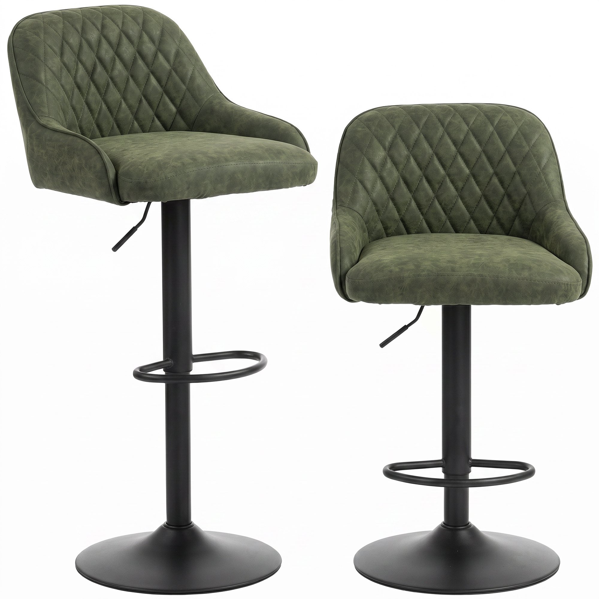 HOMCOM Set of 2 Wide Padded Seat Breakfast Bar Stools - Dark Green