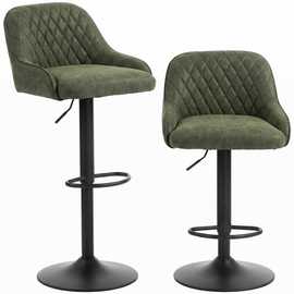 HOMCOM Set of 2 Wide Padded Seat Breakfast Bar Stools - Dark Green