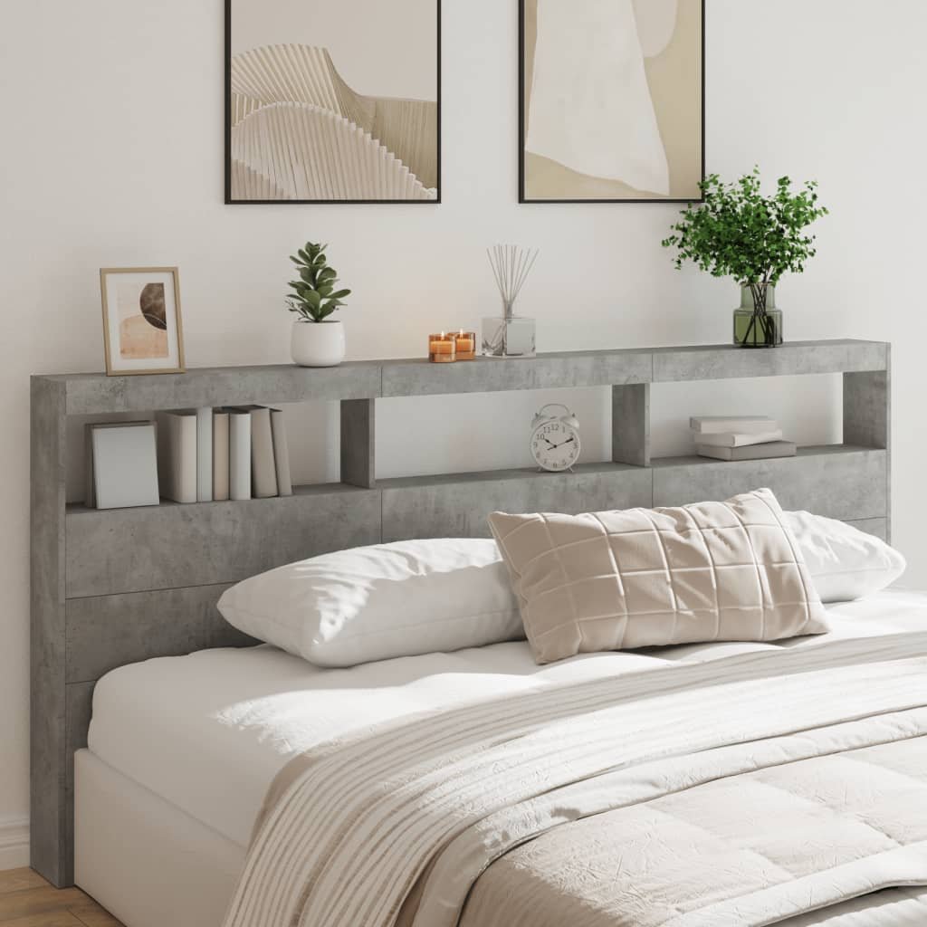 Walplus Wood LED Headboard Cabinet - Granite Grey - 220 x 17 x 102 cm